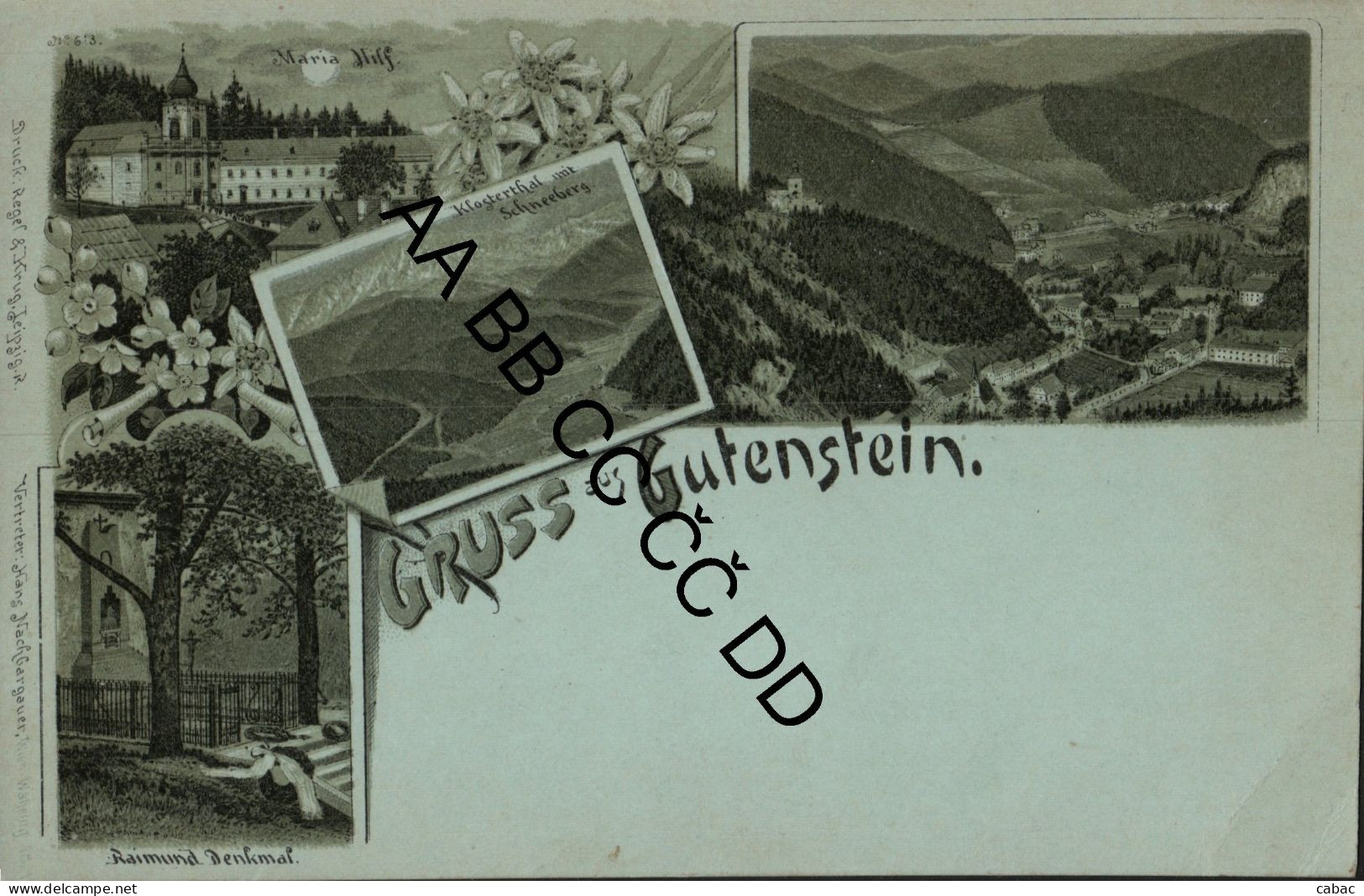 Gruss Aus Gutenstein, Litho, 1890s, Mondschein, Mariahilfberg Klosterthal Schneeberg Raimund Denkmal Regel & Krug - Gutenstein