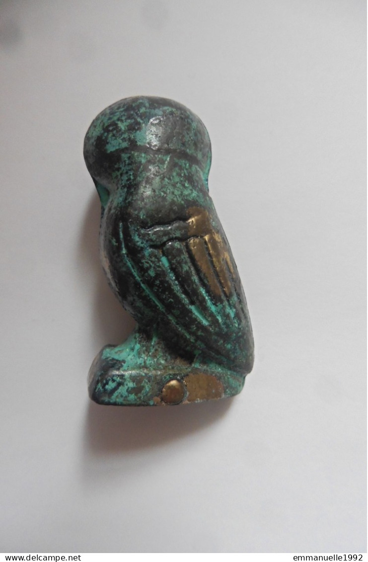 Figurine Décoration Chouette Mythologie Grecque Athéna Hibou En Bronze Vieilli Antique Grèce Yeux Bleus Porte-bonheur - Animaux