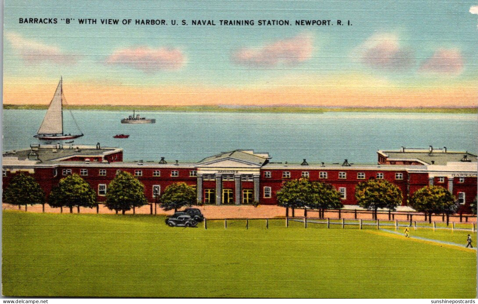 Rhode Island U S Naval Training Center Barrack "B" With View Of Harbour - Newport