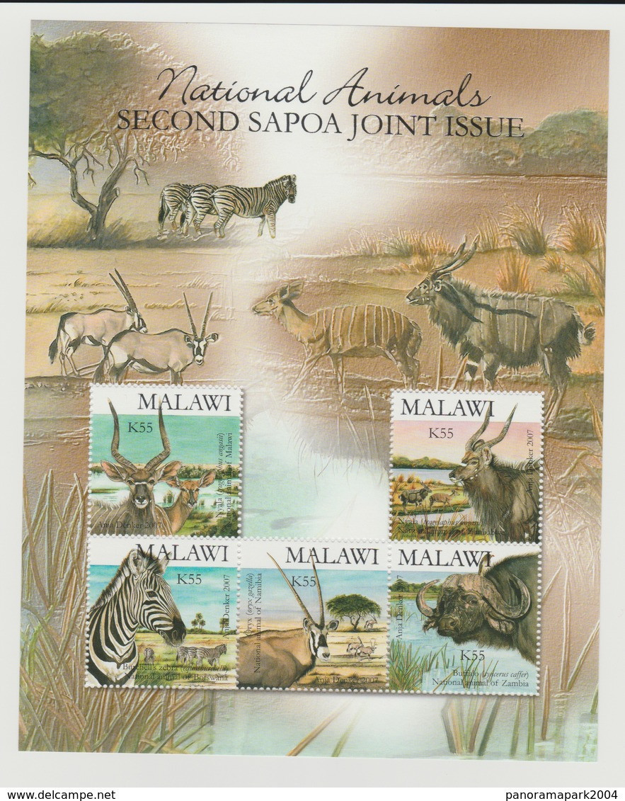 Malawi 2007 Second SAPOA Fauna Fauna Buffalo Zebra Oryx Savane Souvenir Sheet Bloc Block MNH** - Sonstige & Ohne Zuordnung