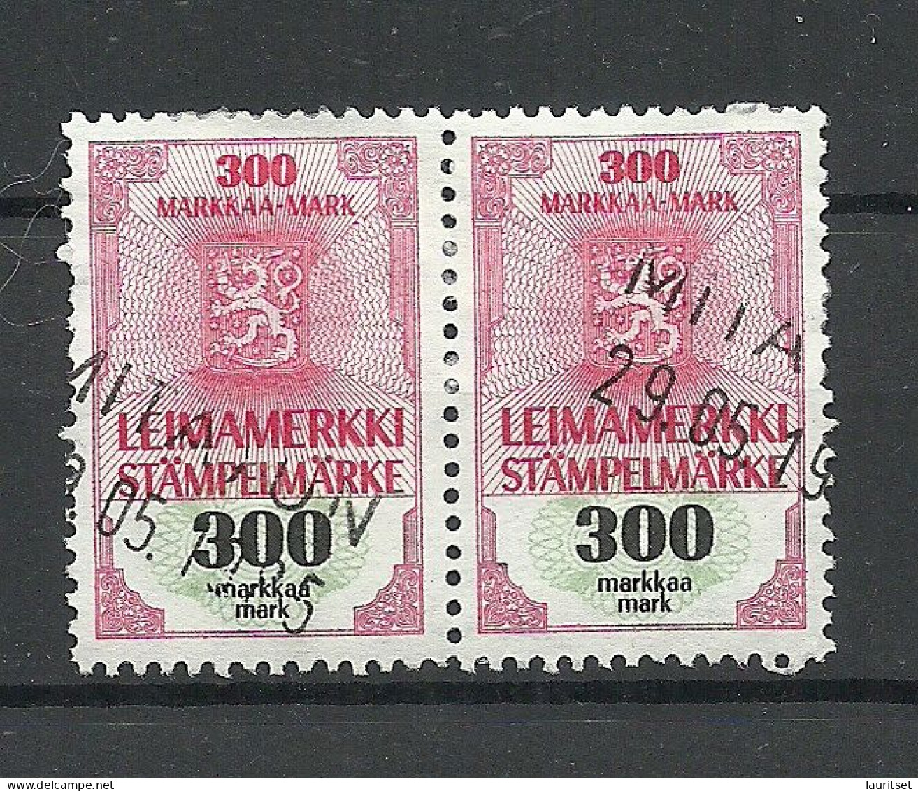 FINLAND FINNLAND 300 Mark Markkaa As Pair Stempelmarke Documentary Tax Taxe O - Fiscaux