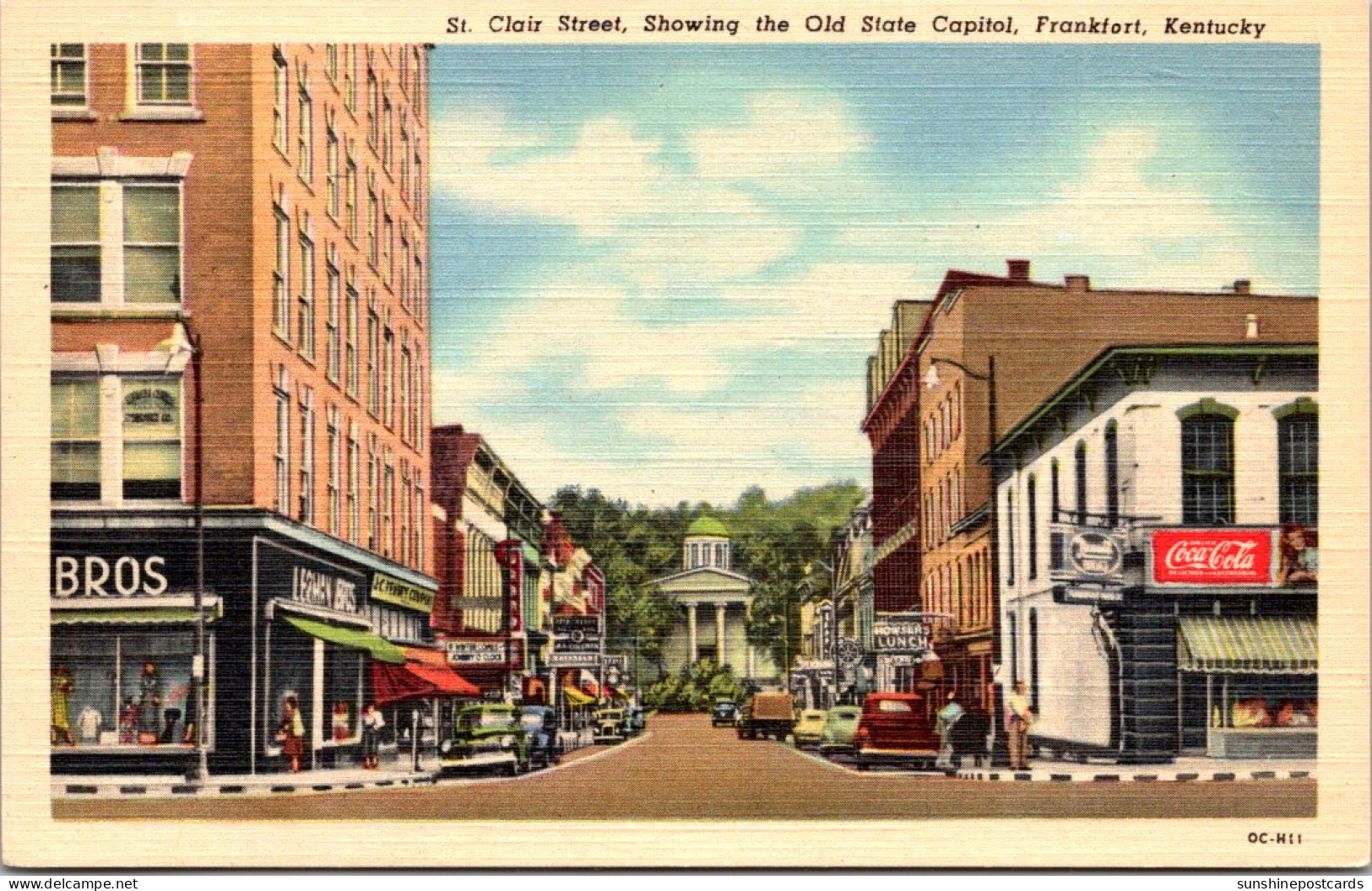 Kentucky Frankfort St Clair Street Showing The Old State Capitol Coca Cola Sign Curteich - Frankfort