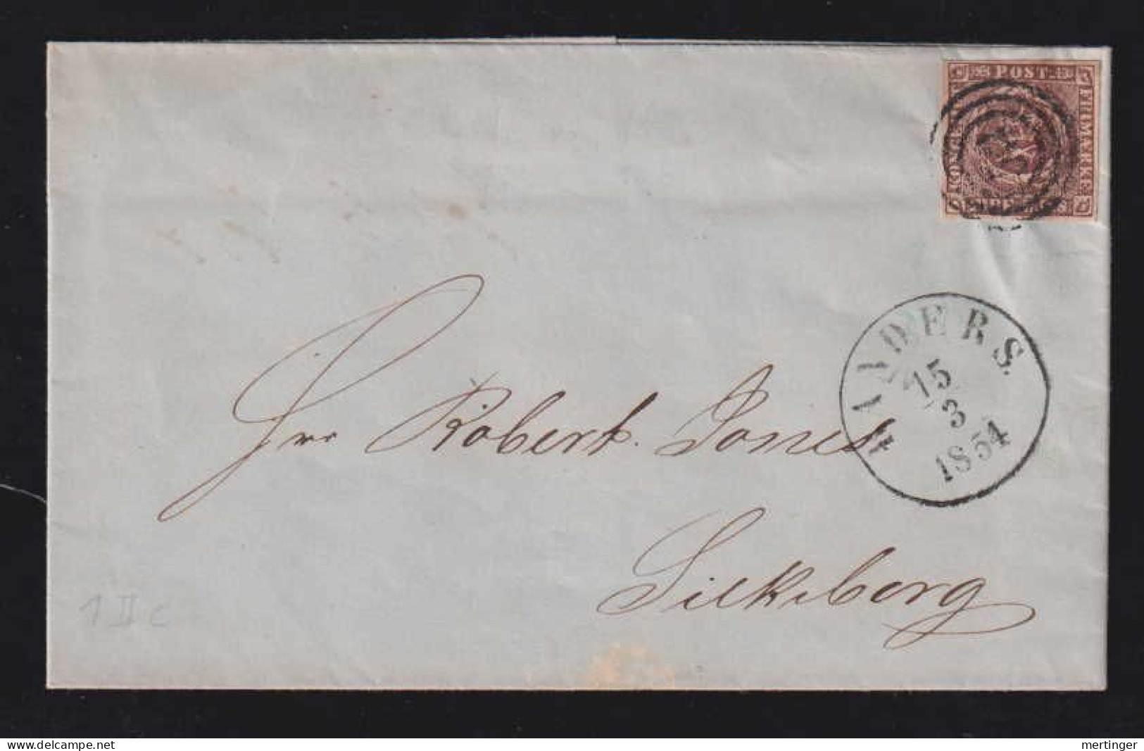 Dänemark Denmark 1854 Cover Mi# 1IIa Fire RBS Roeskilde X Silkeborg - Storia Postale