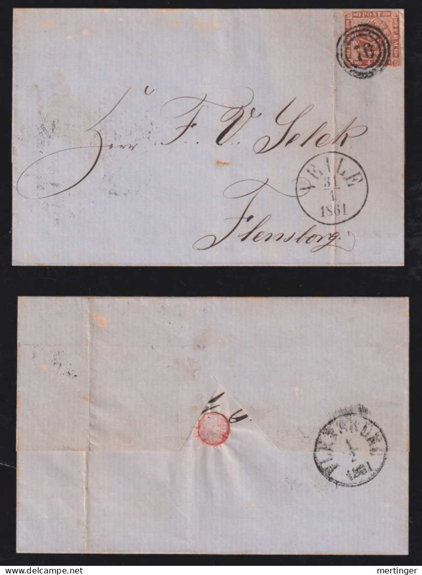 Dänemark Denmark 1861 Cover 4Sk VEILE X FLENSBURG - Lettres & Documents