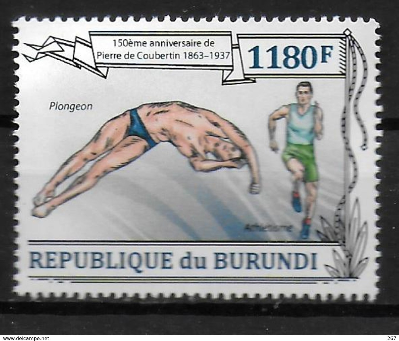 BURUNDI   N° 2051  * *   Coubertin Plongeon Natation Course - Plongeon