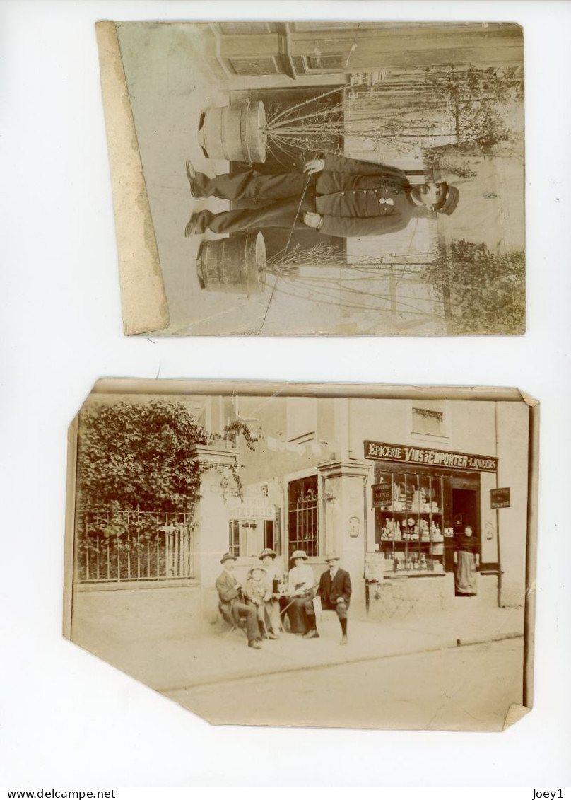 2 Photos  13/18 Endommagées Mais Intéressantes, 1 Militaire Et 1 Famille Devant Café épicerie - Orte