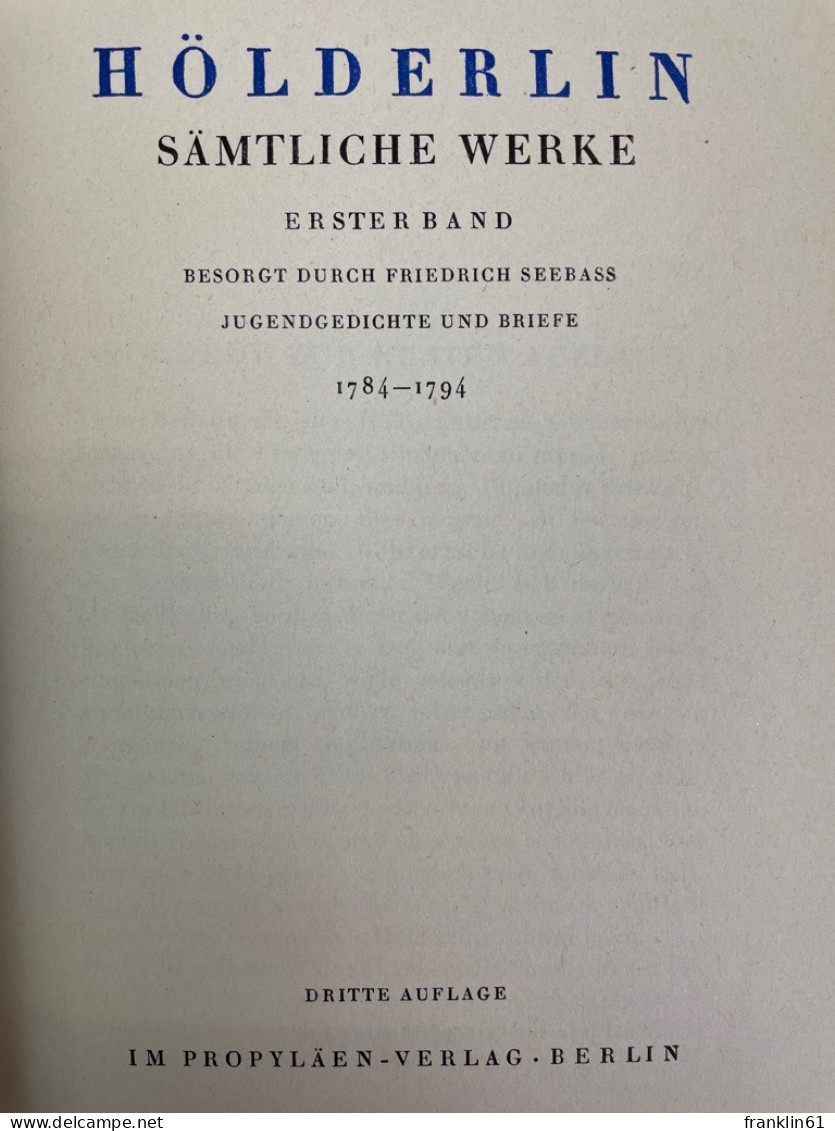 Hölderin Sämtliche Werke : Band 1 Bis 4 KOMPLETT. - Philosophy