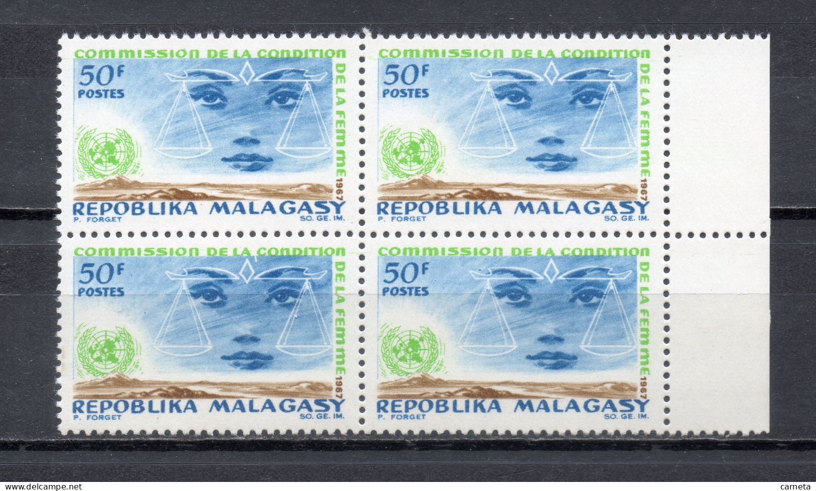 MADAGASCAR   N° 445  BLOC DE QUATRE TIMBRES  NEUF SANS CHARNIERE  COTE  4.00€   NATIONS UNIES CONDITION DE LA FEMME - Madagascar (1960-...)