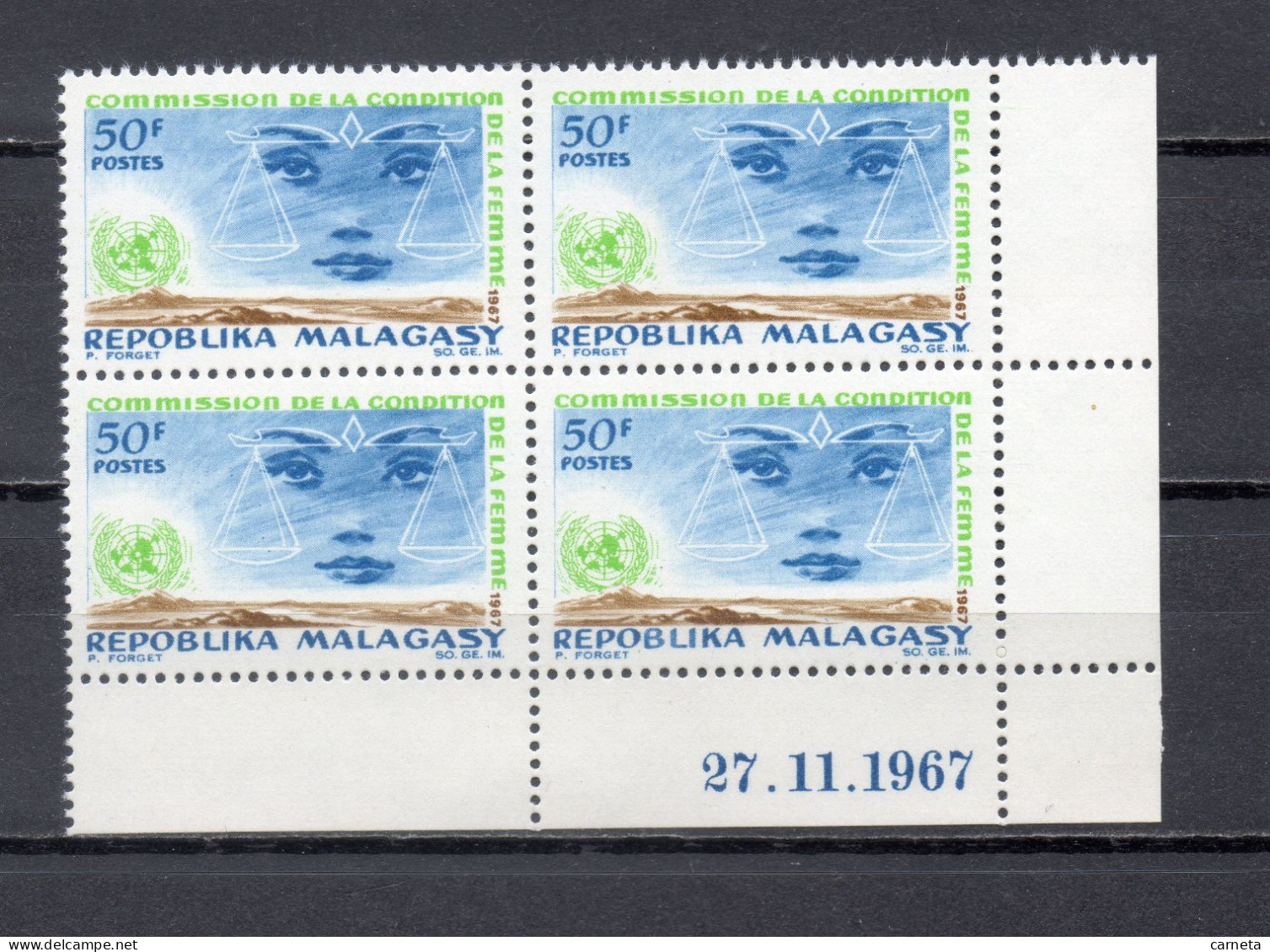 MADAGASCAR   N° 445  BLOC DE QUATRE TIMBRES  NEUF SANS CHARNIERE  COTE  4.00€   NATIONS UNIES CONDITION DE LA FEMME - Madagascar (1960-...)