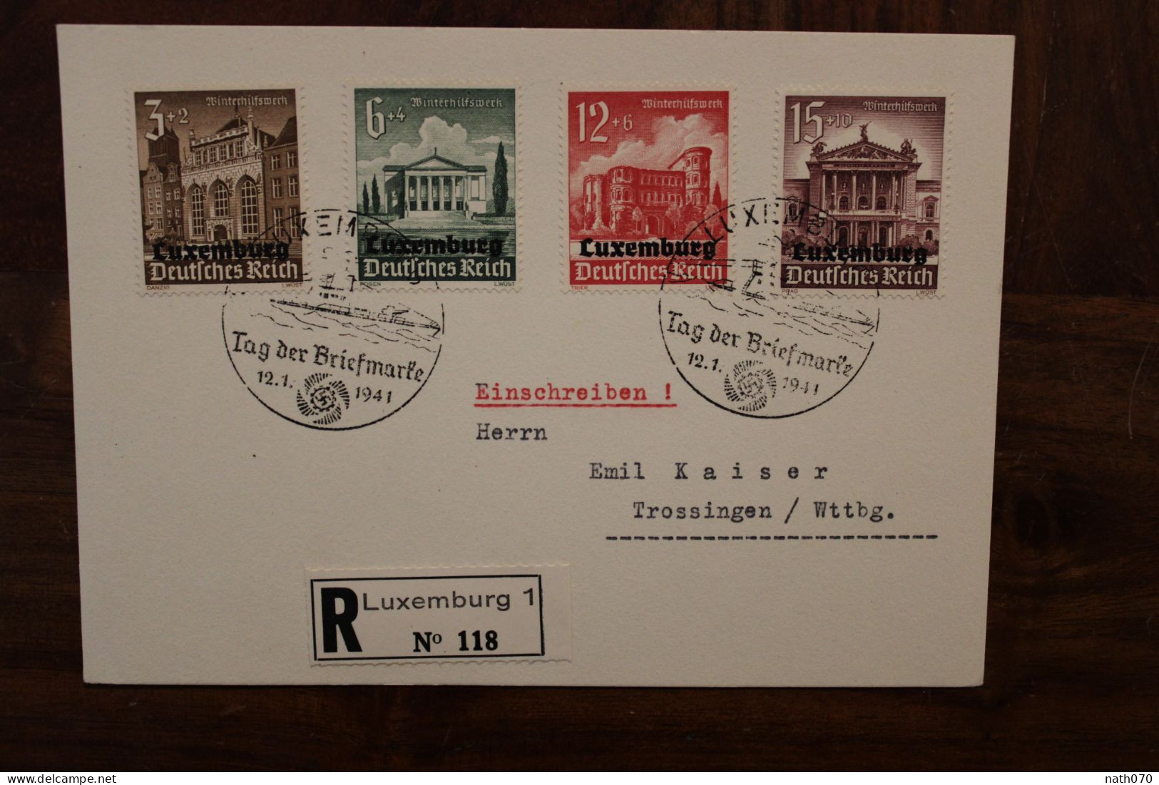 LUXEMBURG 1941 Tag Der Briefmarke U-boot Trossingen Einschreiben Cover Luxembourg Registered Recommandé Besetzung Reco R - 1940-1944 Deutsche Besatzung