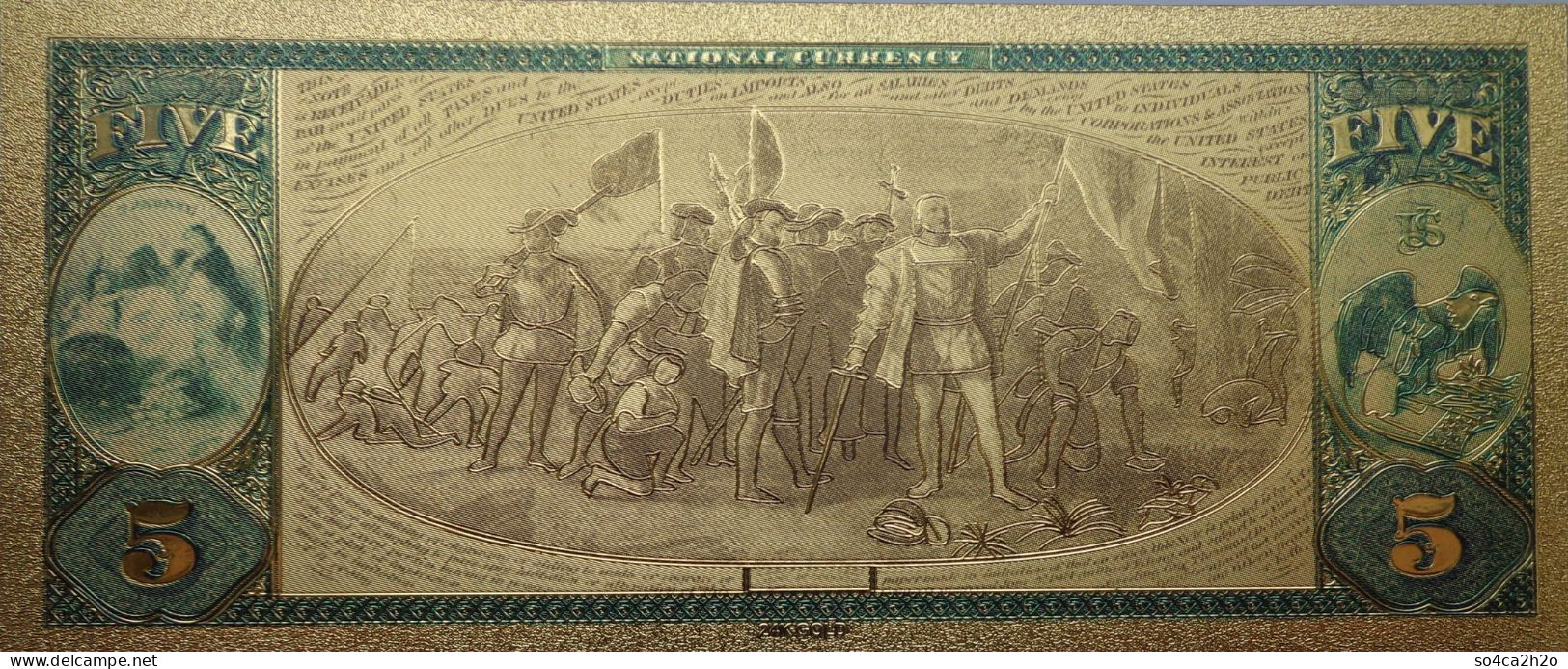 Billet Plaqué Or 24K  5 Dollars FR 404 Séries 1875  Colorisé UNC - Other - America