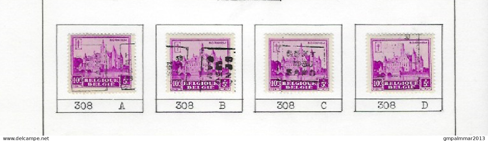 Zegel Nr. 308  voorafstempeling Nr. 5959 GENT 1930  GAND In De 4 Posities , A  B  C  en D ; Staat Zie Scan ! - Rollo De Sellos 1930-..