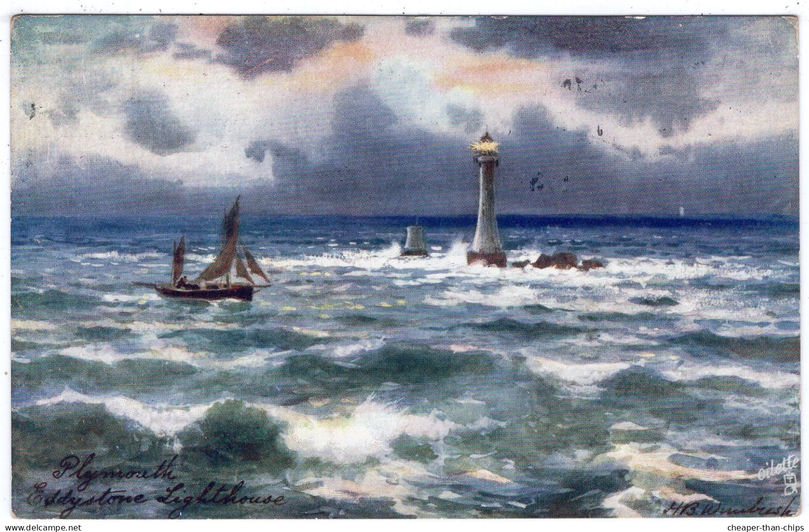 THE EDDYSTONE LIGHTHOUSE - Artist H.B. Wimbush - Tuck Oilette 7507 - Plymouth