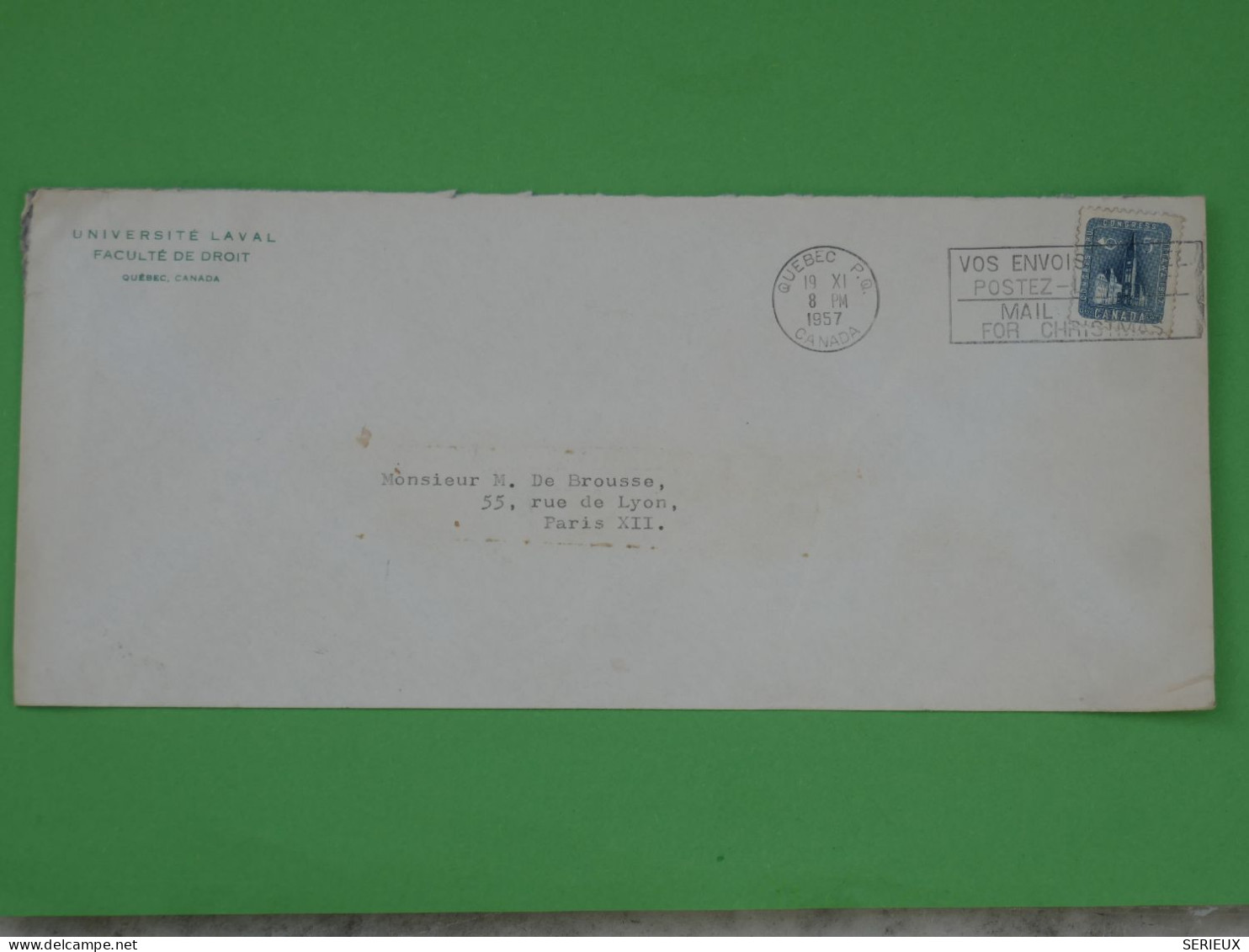 BT1 CANADA BELLE LETTRE 1957 QUEBEC  A PARIS FRANCE ++ AFF. INTERESSANT+++ - Storia Postale