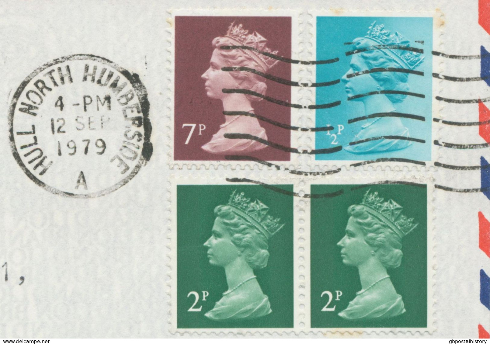 GB 1979 Machin ½p, 2p (2x) And 7p Totally Postage Rate 11½p (short Living Foreign Postage Rate From 20.8.1979-3-2-1980 - Briefe U. Dokumente