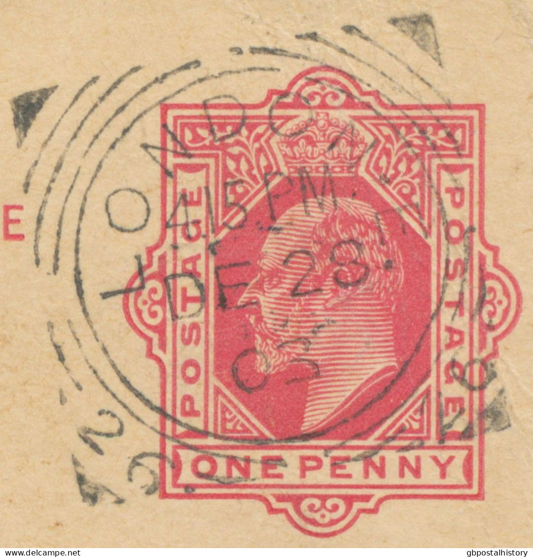 GB 1903, EVII 1d Red Postal Stationery Postcard (small Faults) With Squared Circle Postmark „LONDON-E. / 26“ - Briefe U. Dokumente