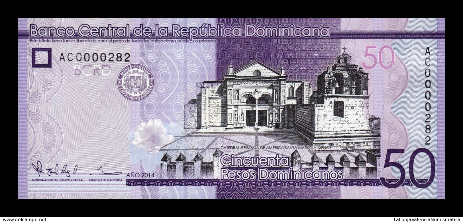 República Dominicana 50 Pesos Dominicanos 2014 Pick 189a Low Serial 282 Sc Unc - Dominicaine