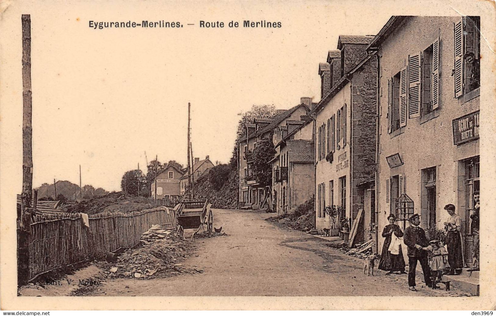 EYGURANDE-MERLINES (Corrèze) - Route De Merlines - Facteur Distribuant Courrier - Voyagé (voir Les 2 Scans) Issoire - Eygurande