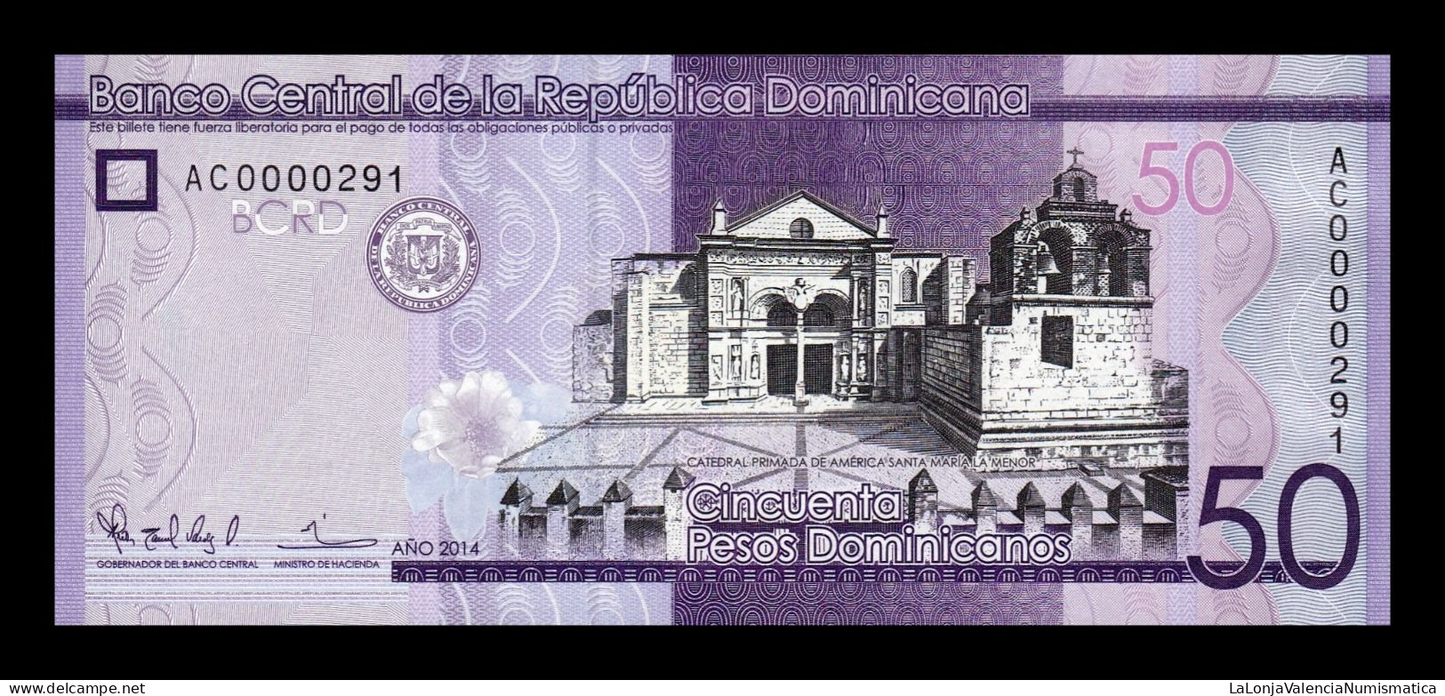 República Dominicana 50 Pesos Dominicanos 2014 Pick 189a Low Serial 291 Sc Unc - Dominicaine