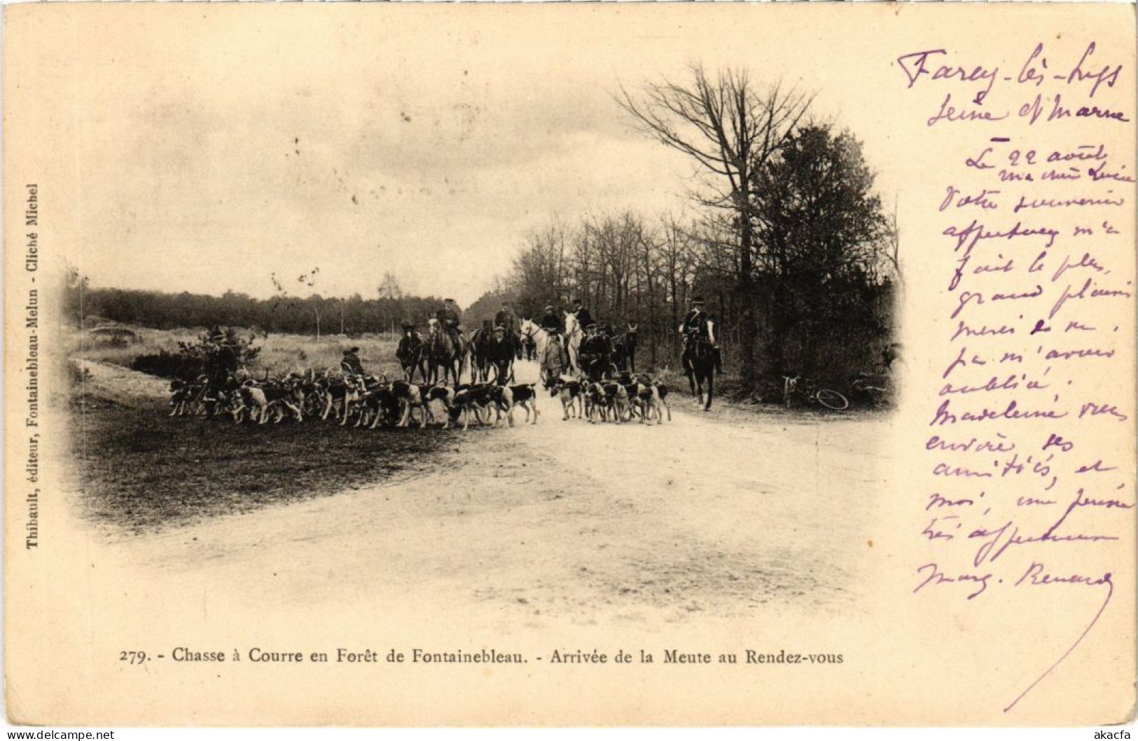 PC FORET DE FONTAINEBLEAU CHASSE A COURRE ARRIVEE DE LA MEUTE HUNTING (a34927) - Chasse