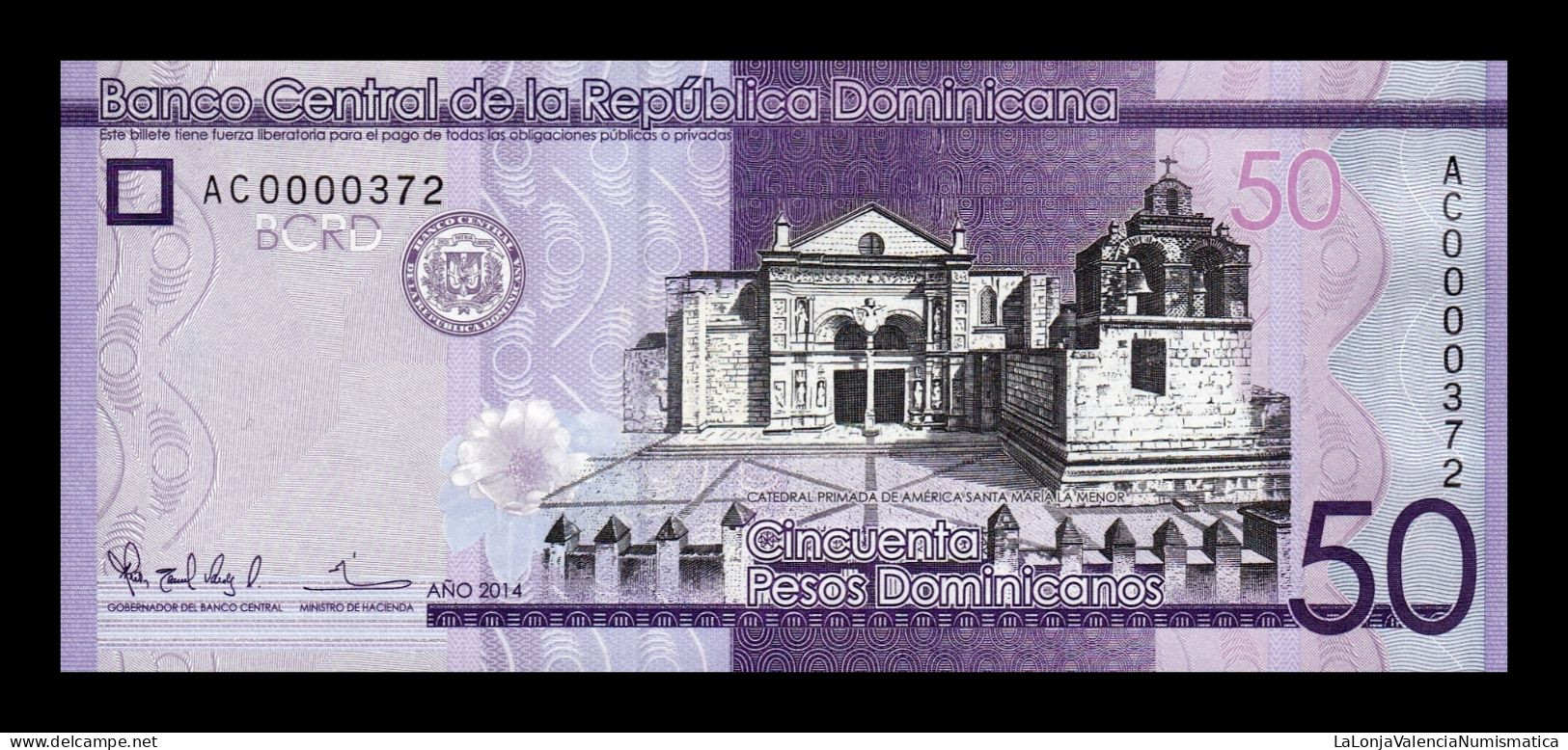 República Dominicana 50 Pesos Dominicanos 2014 Pick 189a Low Serial 372 Sc Unc - República Dominicana