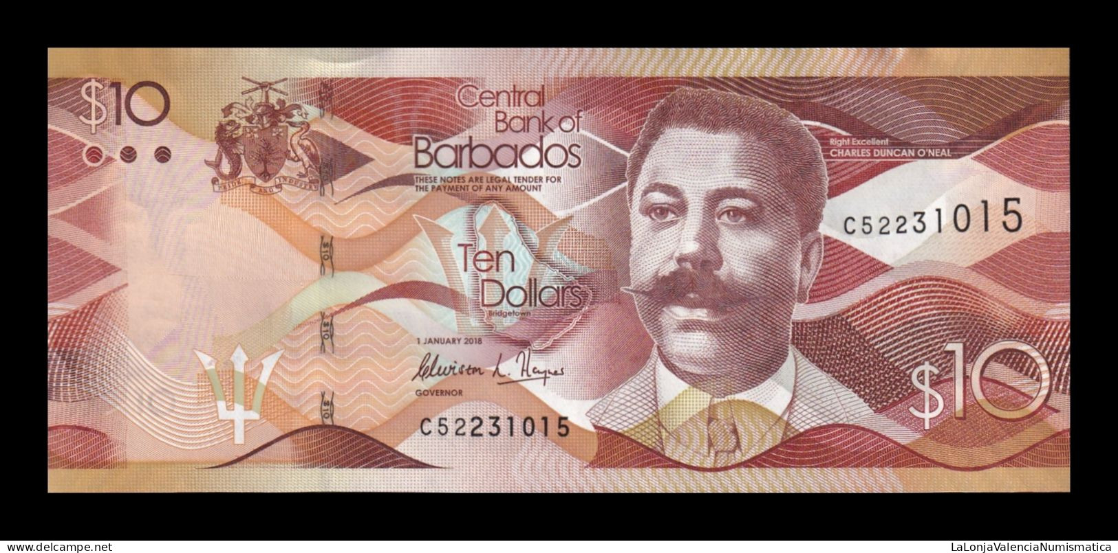 Barbados 10 Dollars 2018 Pick 75c Sc Unc - Barbados