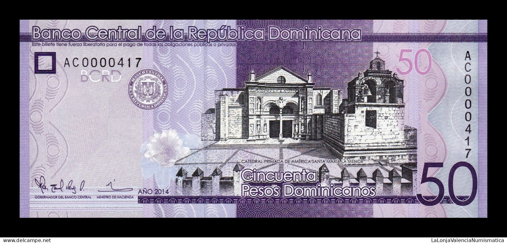 República Dominicana 50 Pesos Dominicanos 2014 Pick 189a Low Serial 417 Sc Unc - República Dominicana