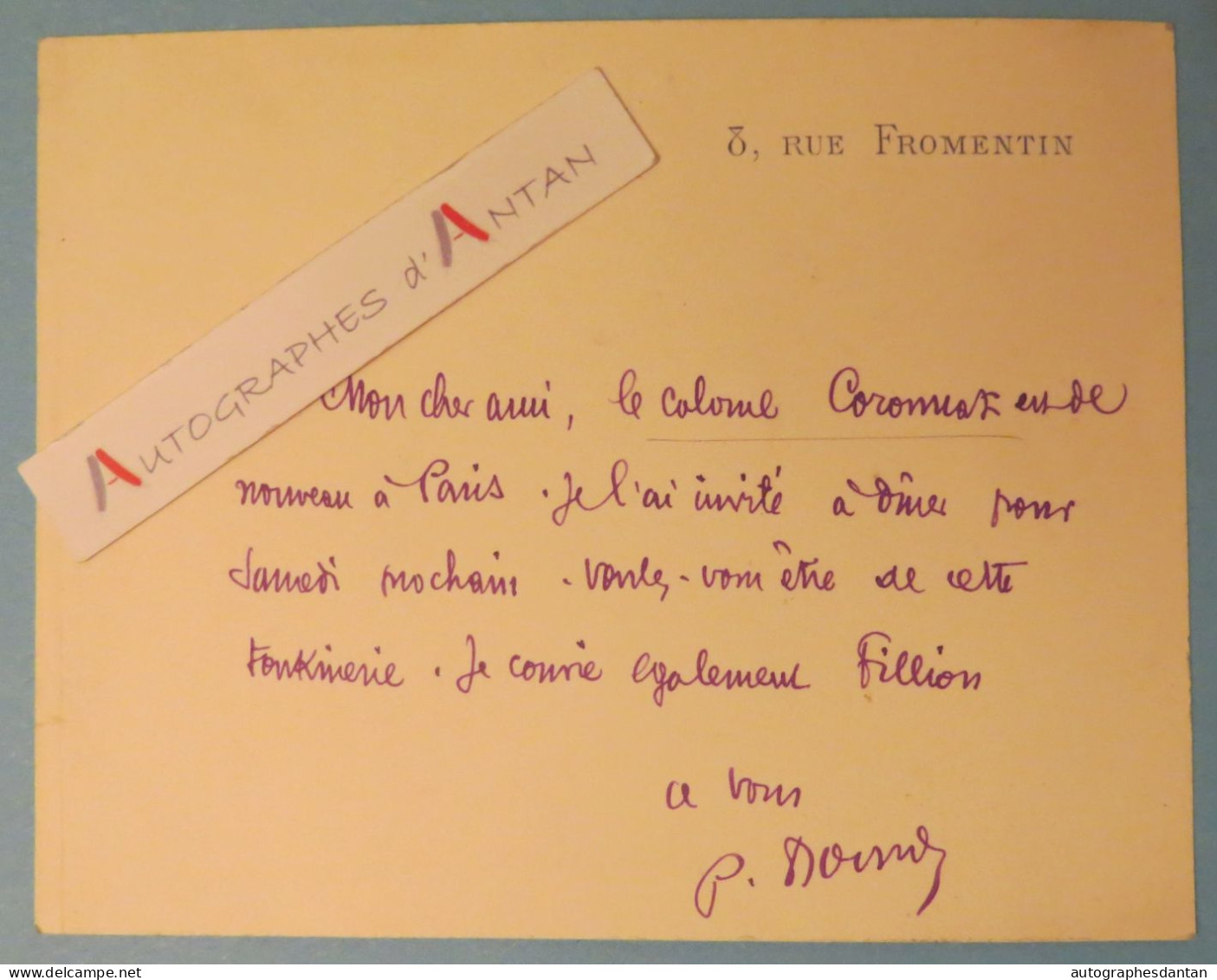 ● L.A.S 1885 Général Pierre CORONNAT Brest - Le Figaro - Tonkin - De Maupeou (tirailleurs Sénégalais) Lettre Autographe - Politiek & Militair