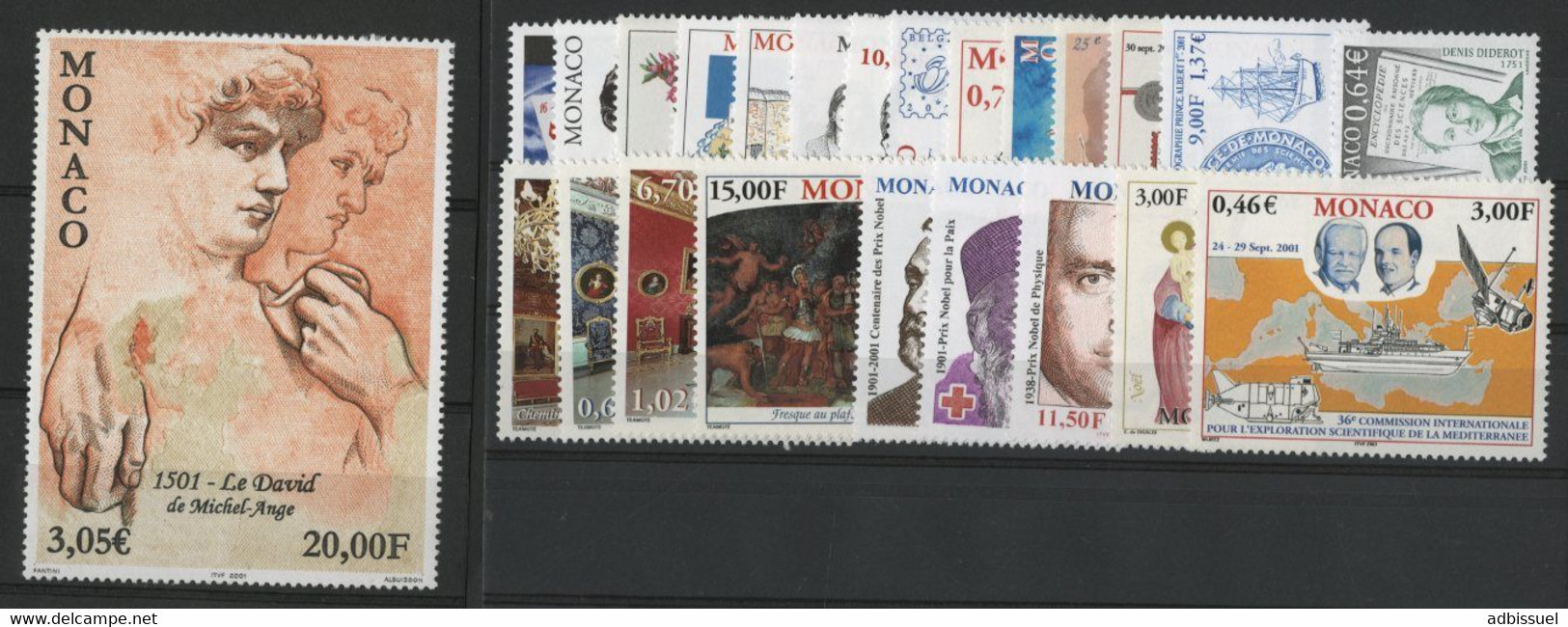 MONACO ANNEE COMPLETE 2001 COTE 73  Neufs ** (MNH) N° 2295 à 2318 Soit 24 Timbres - Komplette Jahrgänge