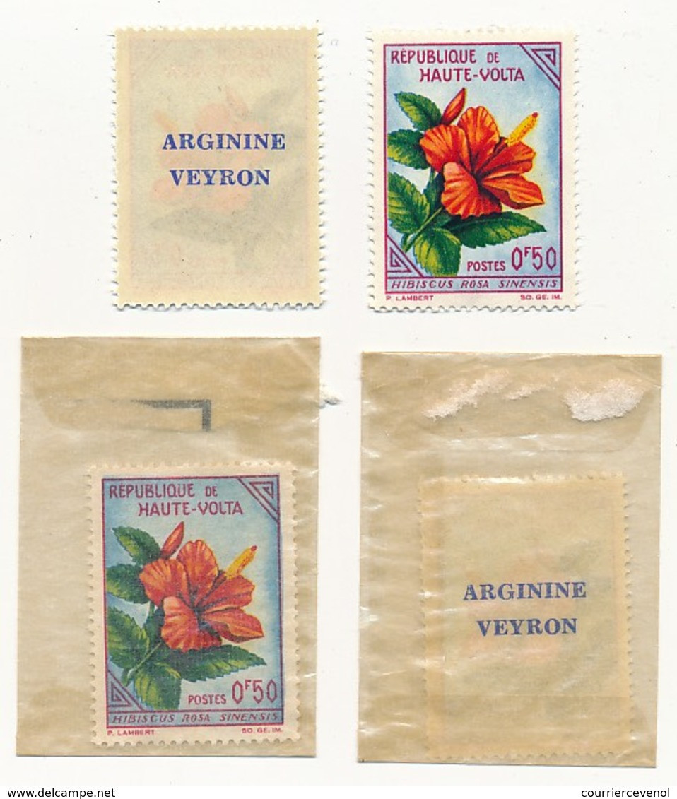 REPUBLIQUE DE HAUTE VOLTA - 0F50 HIBISCUS Avec PUBLICITE ARGININE VEYRON Au Dos - 4 Exemplaires - Upper Volta (1958-1984)