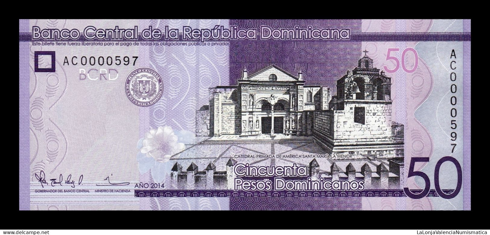 República Dominicana 50 Pesos Dominicanos 2014 Pick 189a Low Serial 597 Sc Unc - República Dominicana