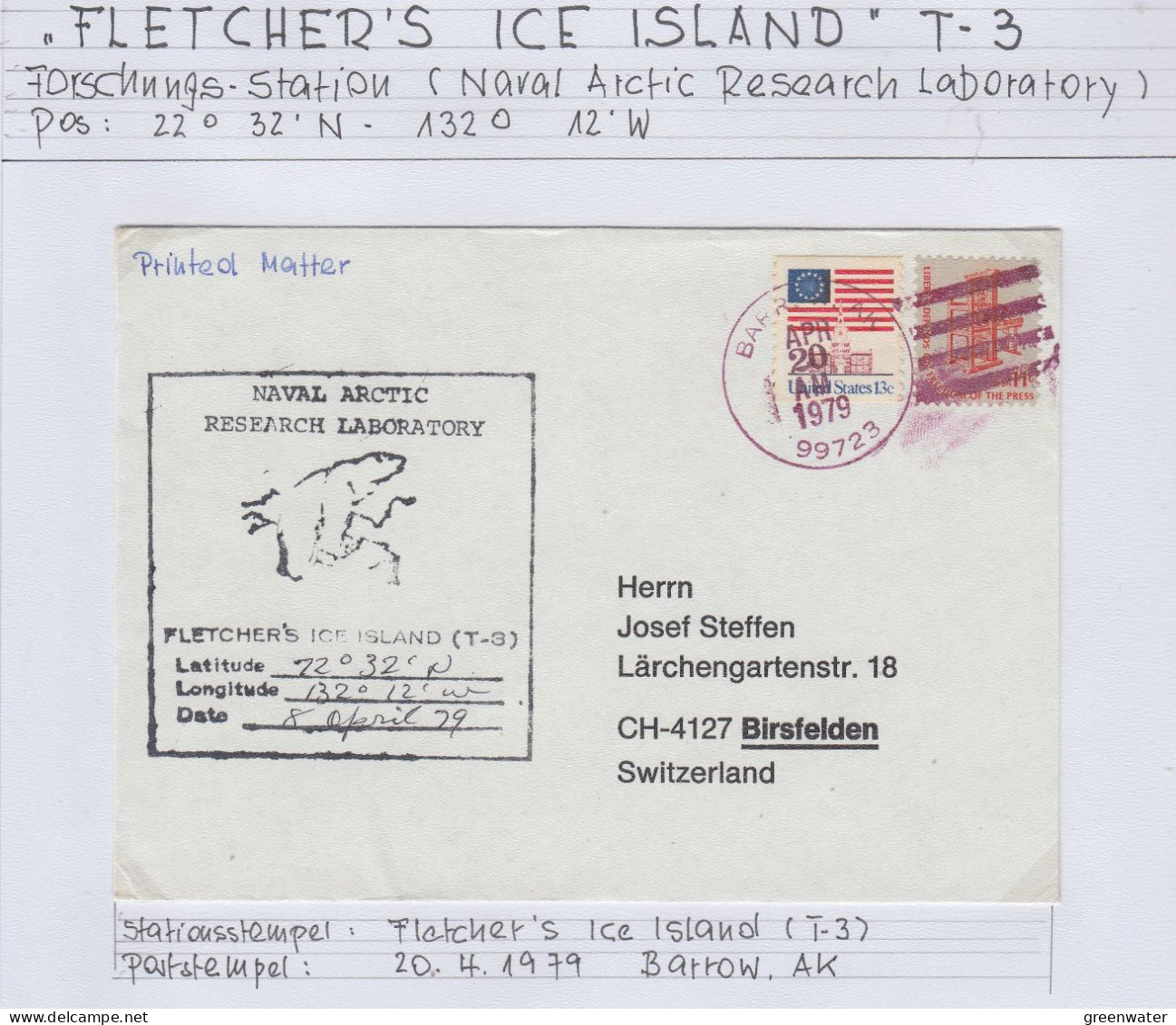 USA Driftstation ICE-ISLAND T-3 Cover Fletcher's Ice Island T-3 8 APR 1979  (BS158) - Stations Scientifiques & Stations Dérivantes Arctiques