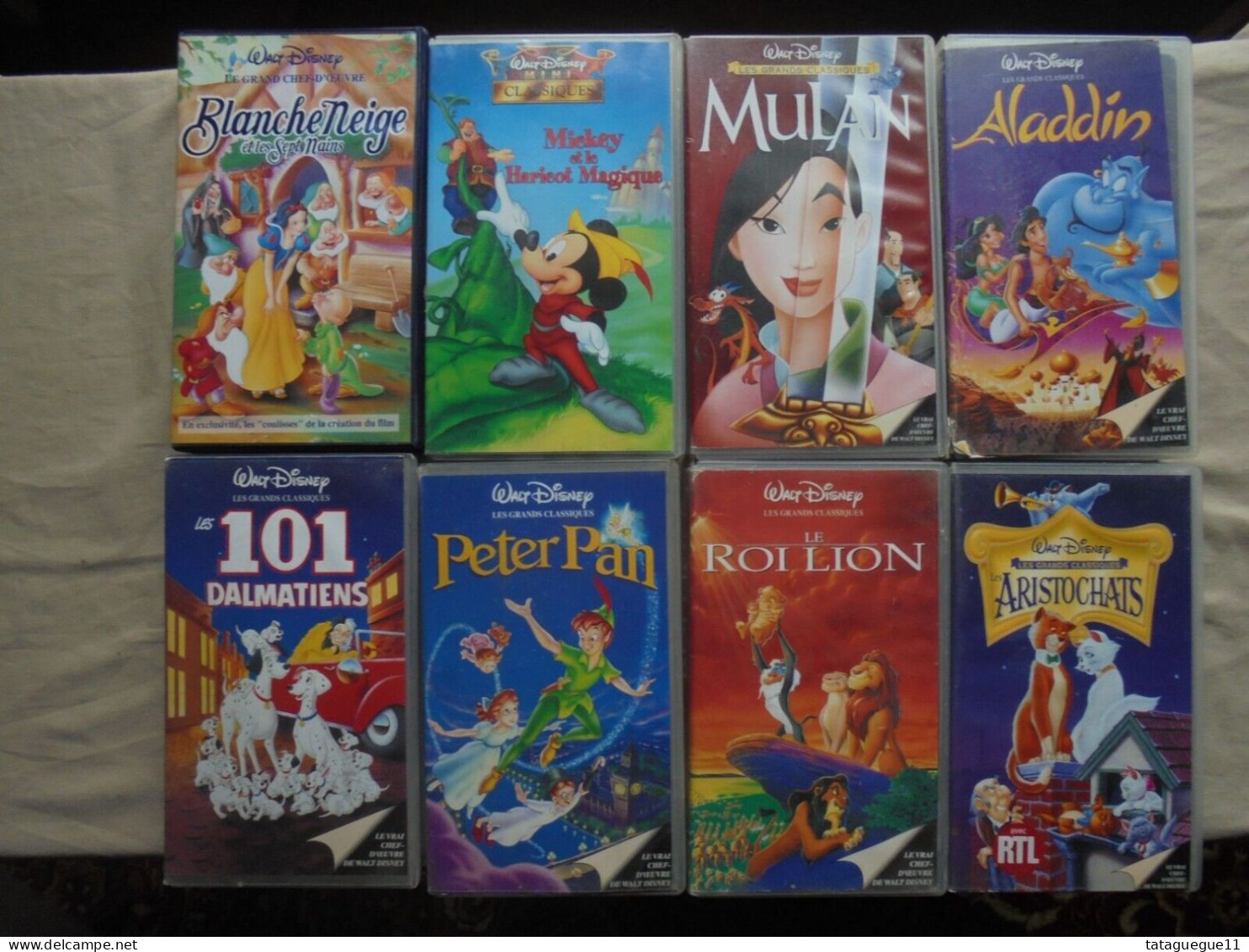 Vintage - Lot 8 Cassettes Vidéo Walt Disney Mulan 101 Dalmatiens Aladdin Etc... - Animatie