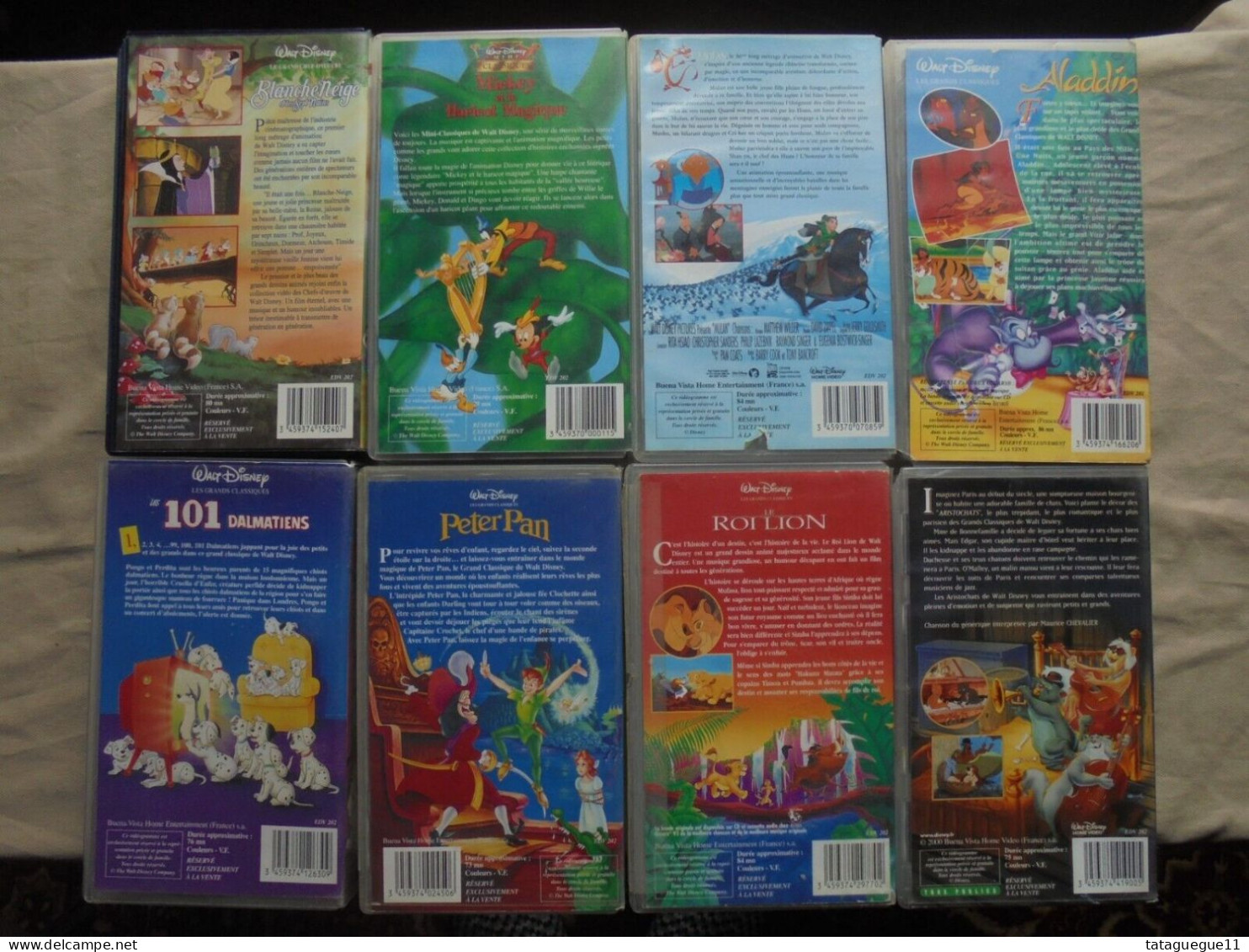 Vintage - Lot 8 Cassettes Vidéo Walt Disney Mulan 101 Dalmatiens Aladdin Etc... - Dessins Animés