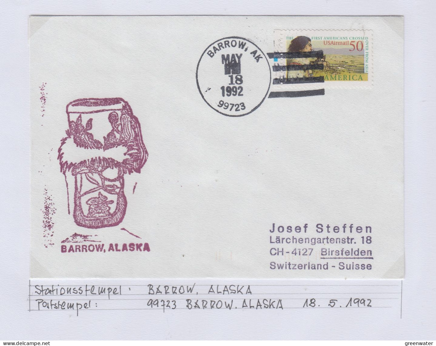 USA Alaska Cover Barrow Alaska Ca Barrow MAY 18 1992 (BS160) - Scientific Stations & Arctic Drifting Stations