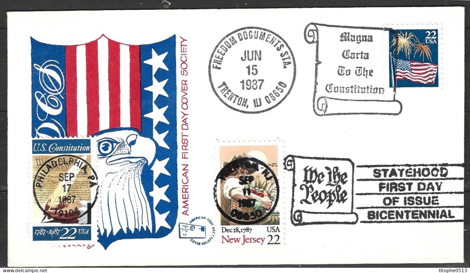 USA. N°1778 & N°1781 Sur Enveloppe 1er Jour De 1987. New Jersey/Constitution. - 1981-1990