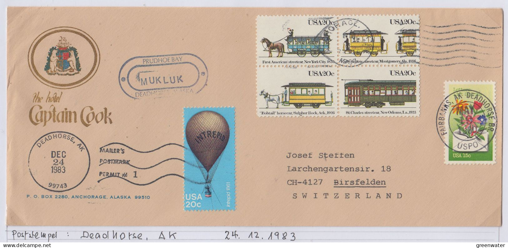 USA  Alaska Cover "Hotel Captain Cook" Ca Prudhoe Bay, Ca Deadhorse DEC 24 1983 (BS162) - Stations Scientifiques & Stations Dérivantes Arctiques