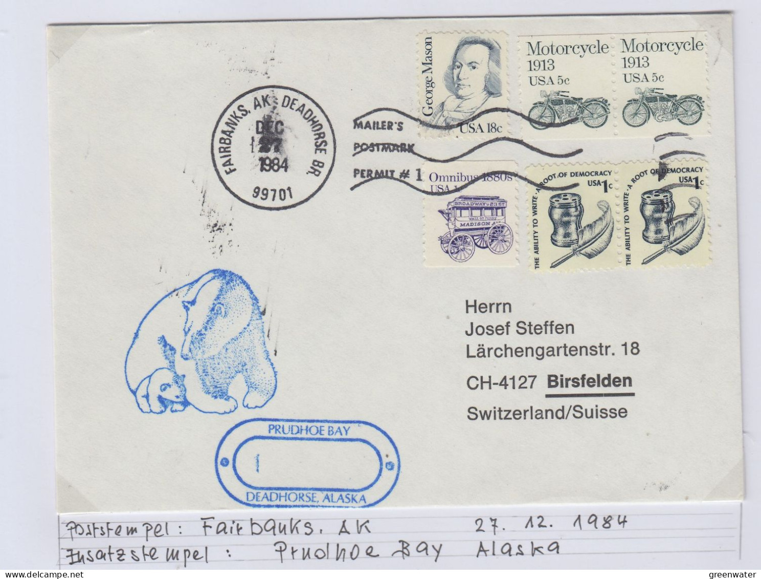 USA  Alaska Cover Ca Prudhoe Bay, Ca  Fairbanks Deadhorse DEC 27 1984 (BS162A) - Forschungsstationen & Arctic Driftstationen