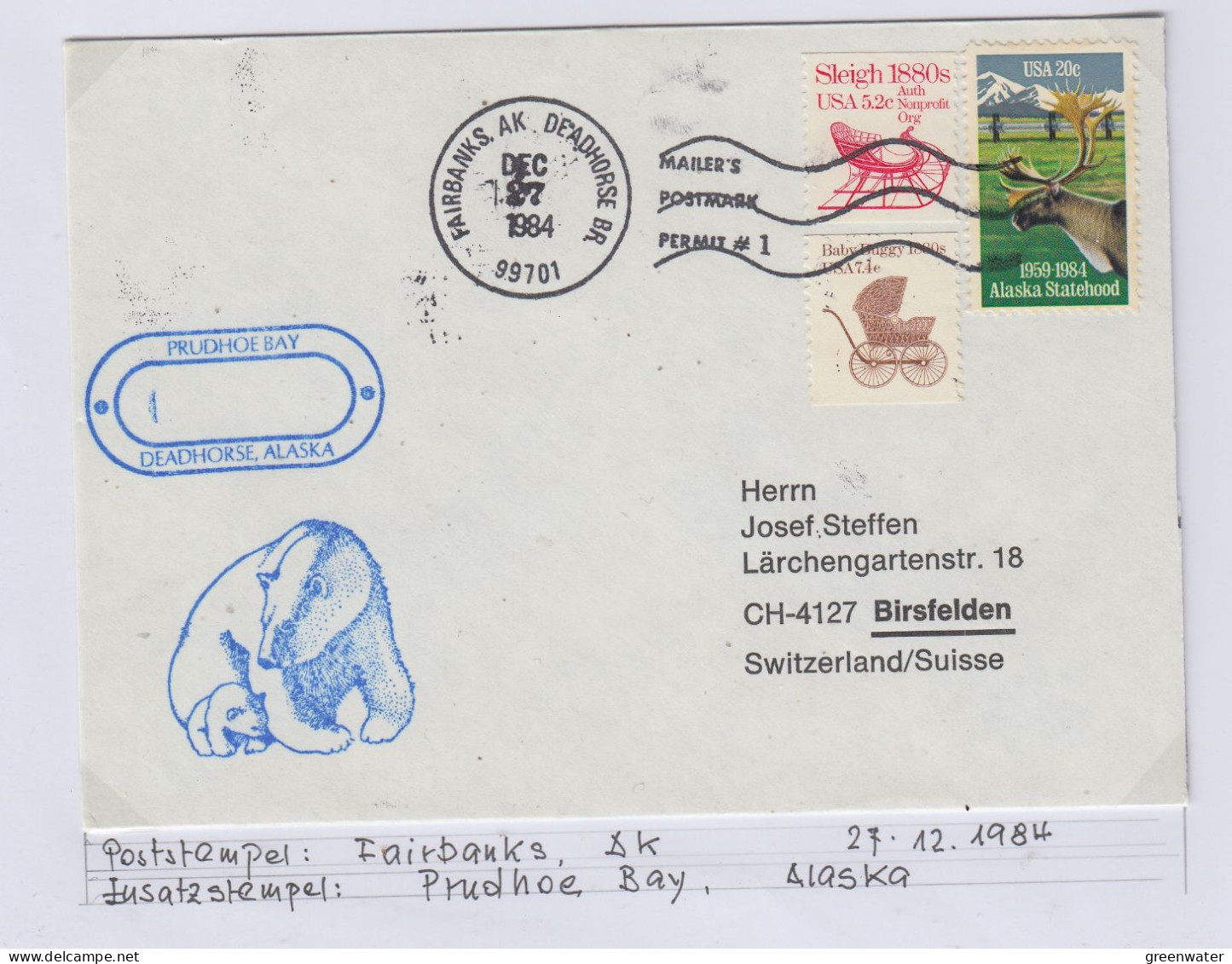 USA  Alaska Cover Ca Prudhoe Bay, Ca  Fairbanks Deadhorse DEC 27 1984 (BS162B) - Stations Scientifiques & Stations Dérivantes Arctiques