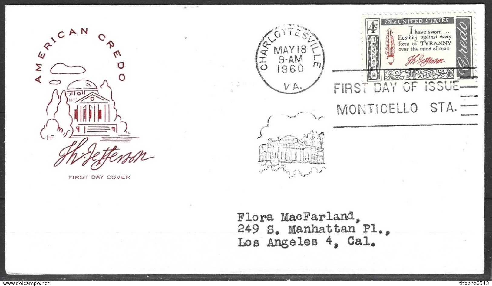 USA. N°678B De 1960 Sur Enveloppe 1er Jour. Citation De Thomas Jefferson. - 1951-1960