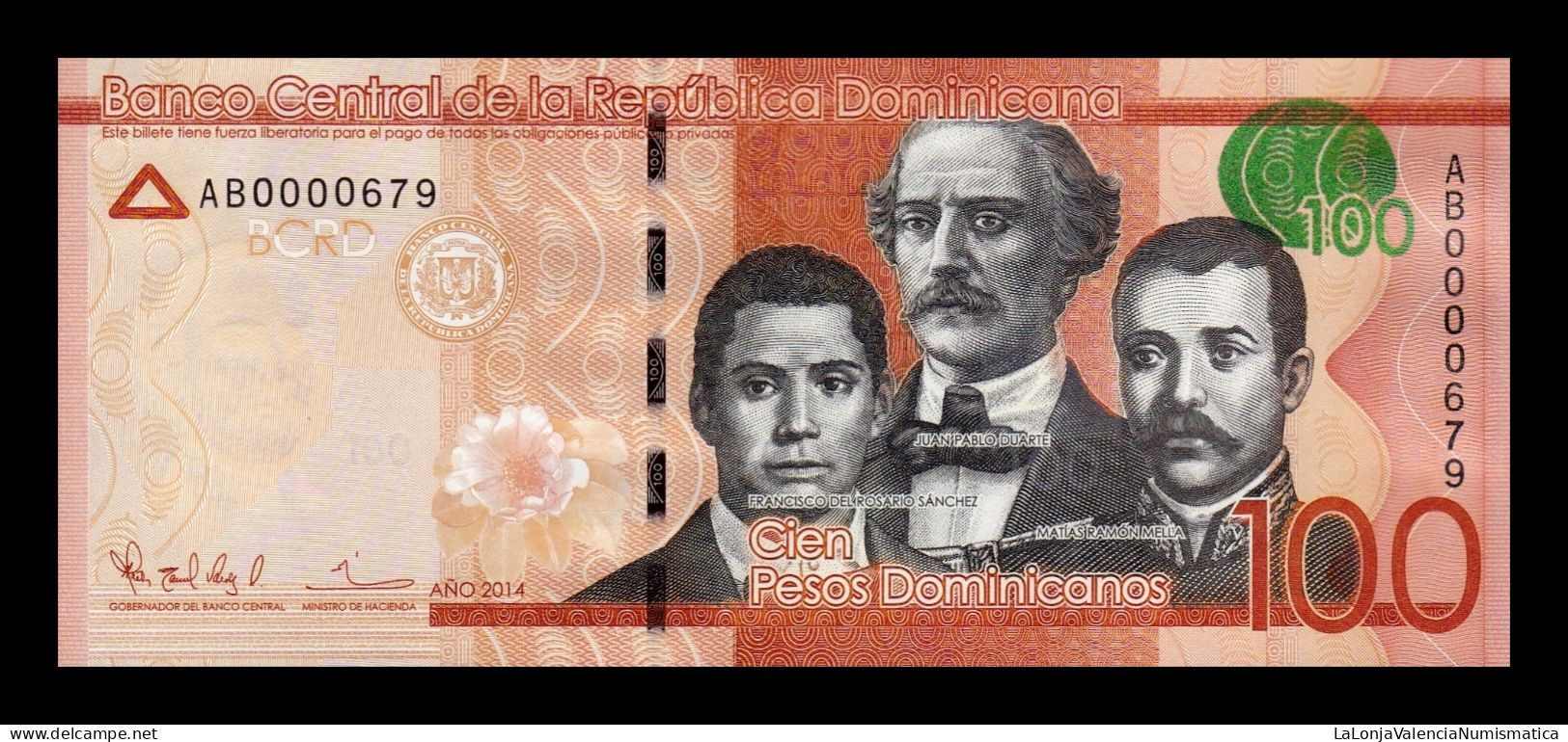 República Dominicana 100 Pesos Dominicanos 2014 Pick 190a Low Serial 679 Sc Unc - Dominicana