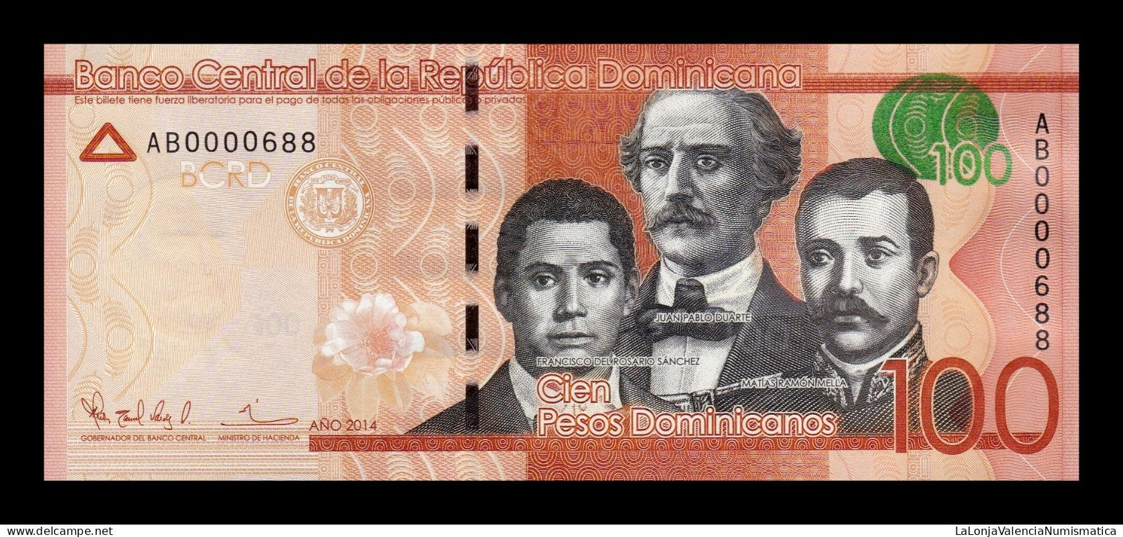 República Dominicana 100 Pesos Dominicanos 2014 Pick 190a Low Serial 688 Sc Unc - Dominicana