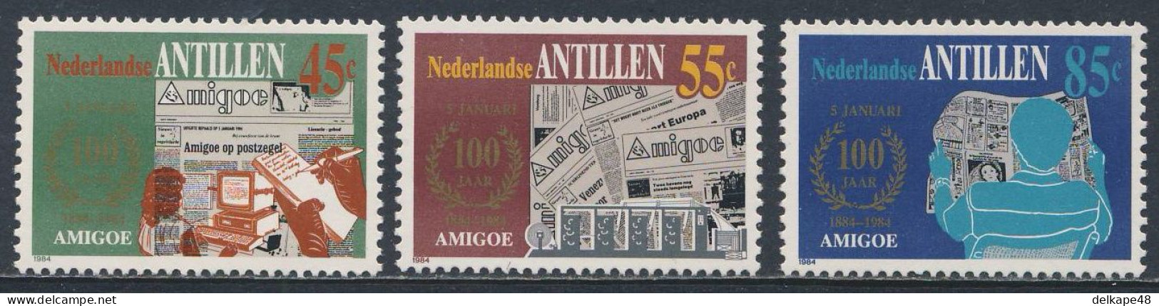 Nederlandse Antillen 1984 Mi 513 /5 YT 700 /2 SG 845 /7 ** Cent. "Amigoe De Curacao" - Newspaper / Zeitung / Journal - Usines & Industries