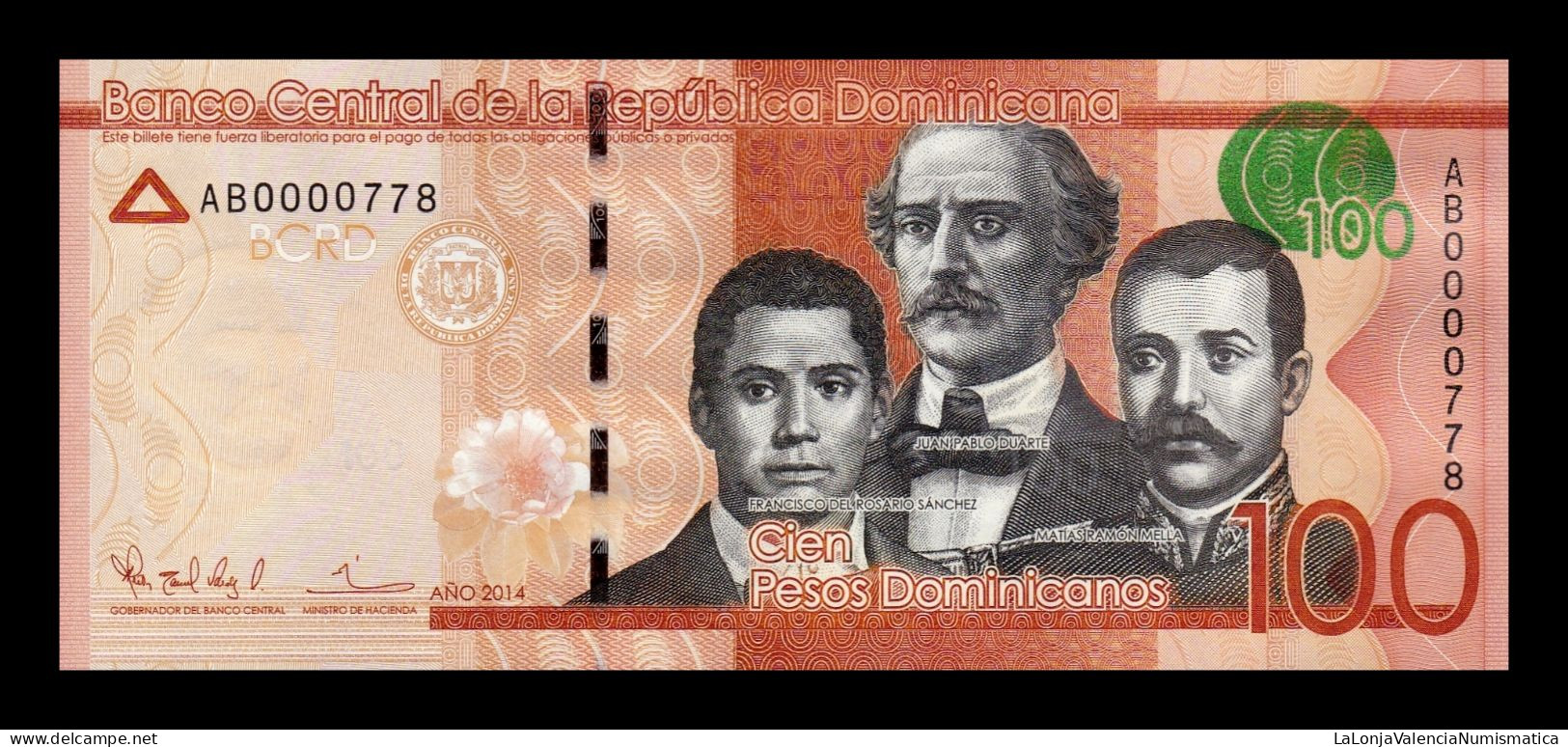 República Dominicana 100 Pesos Dominicanos 2014 Pick 190a Low Serial 778 Sc Unc - Dominicaine