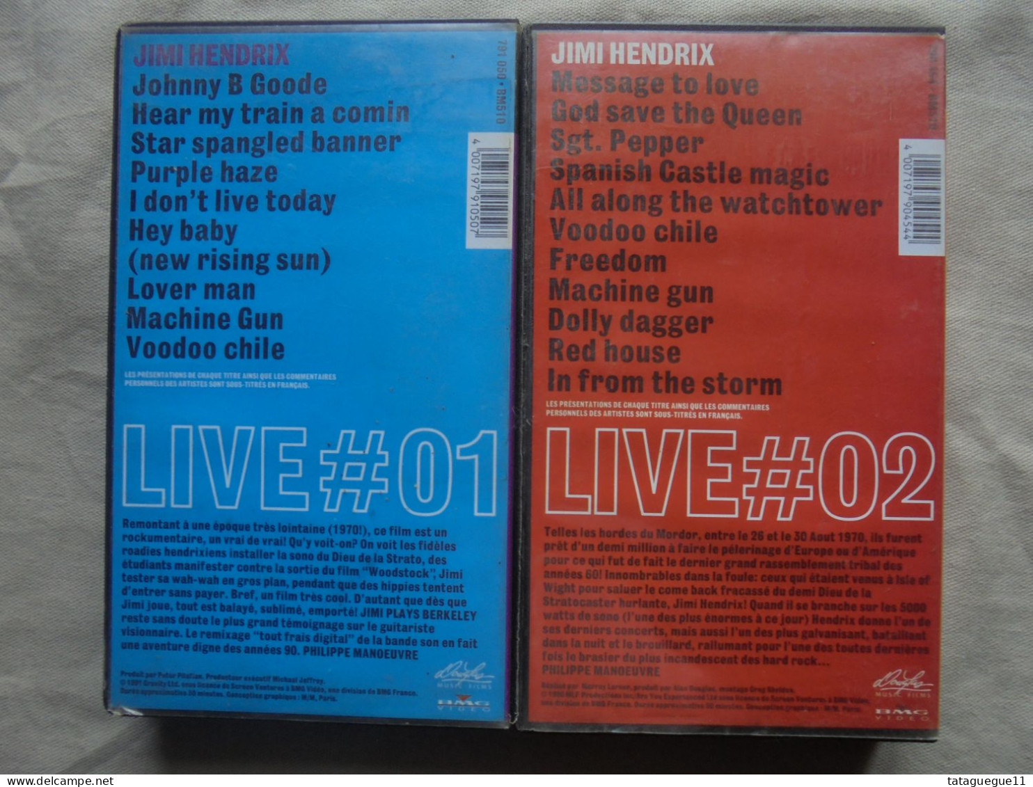 Vintage - 2 Cassettes Vidéo Jimi Hendrix Live 1 & 2 Isle Of Wight/Berkeley 90/91 - Concerto E Musica