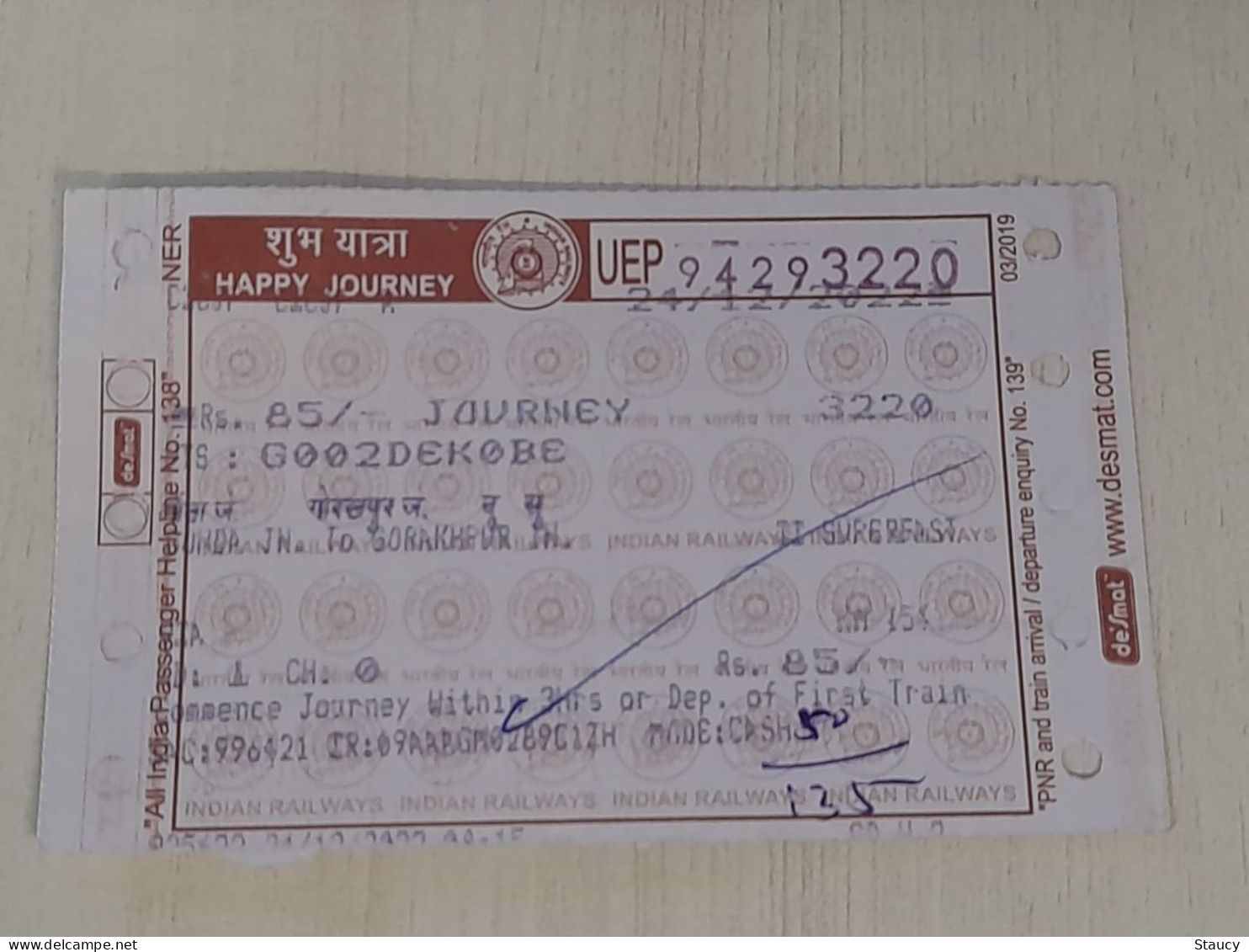 India Old / Vintage - Railway / Train Ticket With 150th. Birth Anniversary Of Mahatma Gandhi Slogan / Logo As Per Scan - Monde