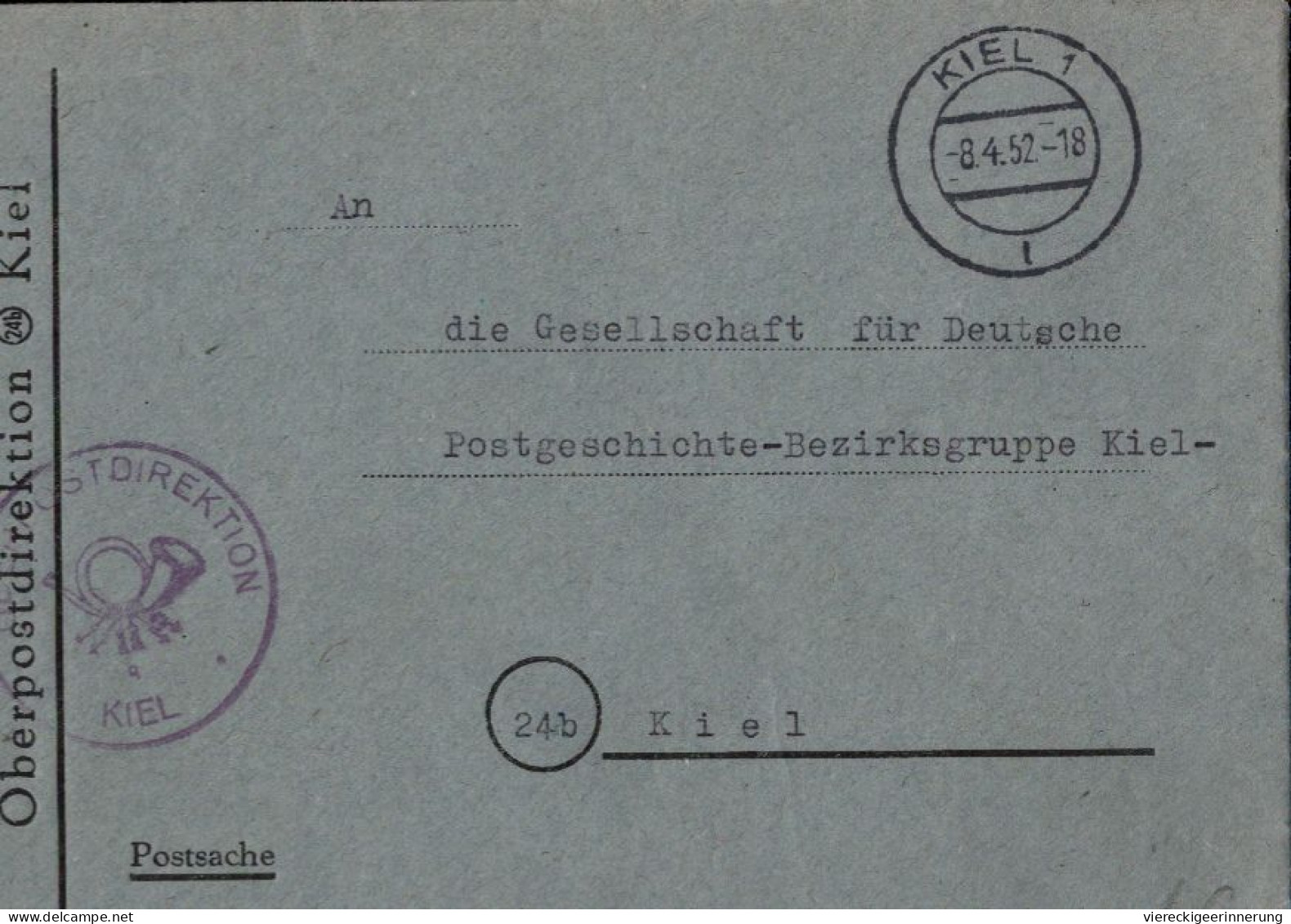 ! Bundespost , OPD Oberpostdirektion Kiel 1952, Postsache - Brieven En Documenten