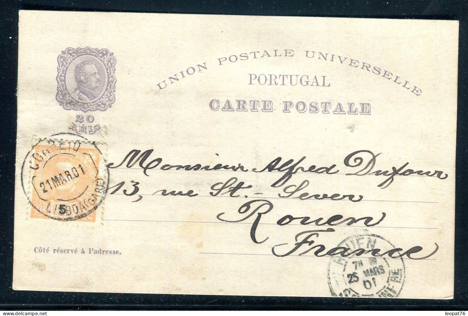 Portugal - Entier Postal + Complément De Lisbonne Pour La France En 1901  - M 54 - Postwaardestukken