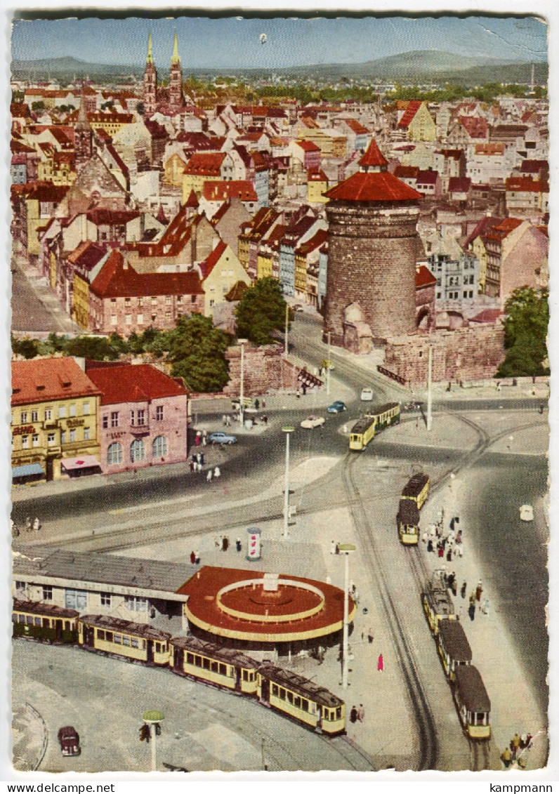 Tram/Straßenbahn Nürnberg,Blick Vom Hochhaus,1957  Gelaufen - Strassenbahnen