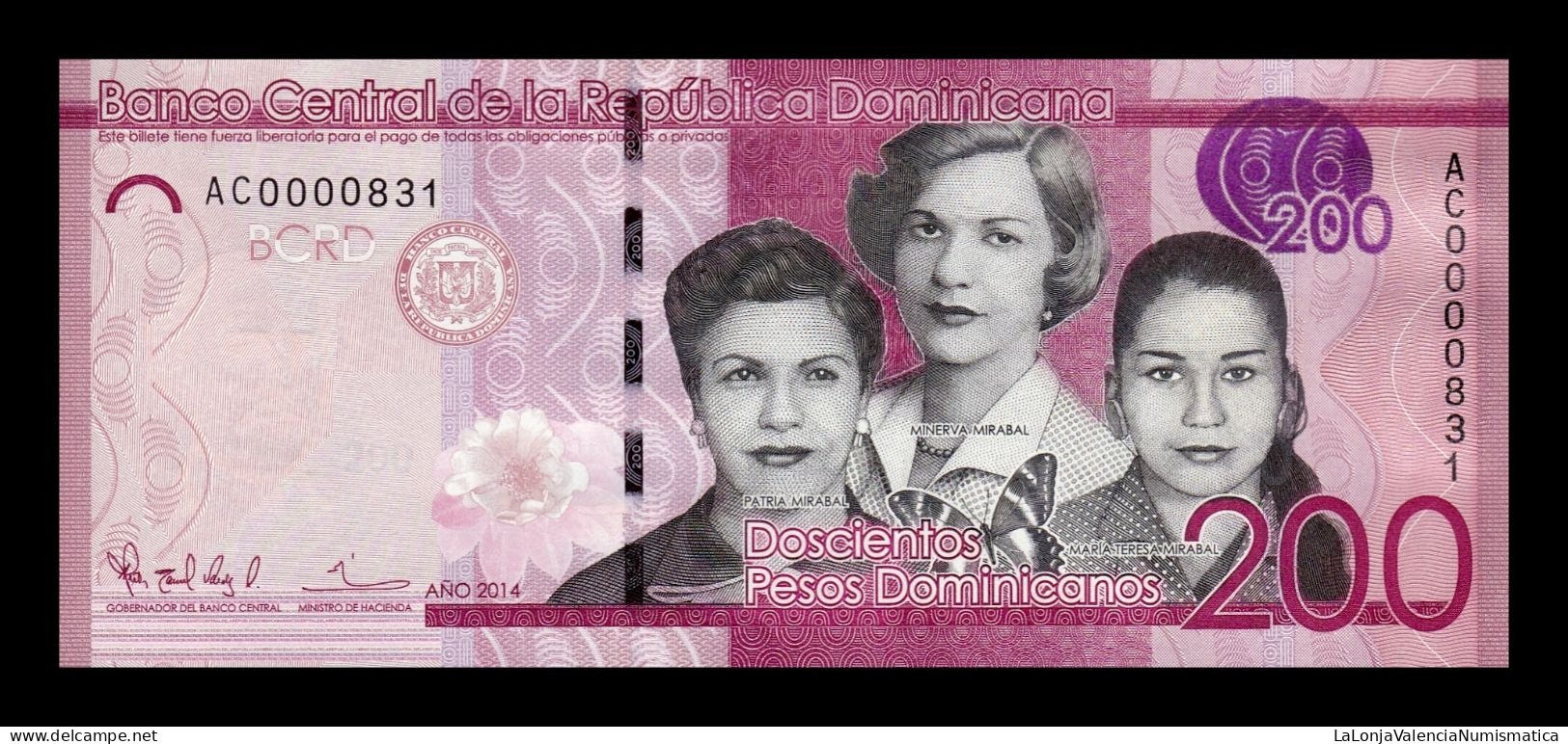 República Dominicana 200 Pesos Dominicanos 2014 Pick 191a Low Serial 831 Sc Unc - Dominicaine